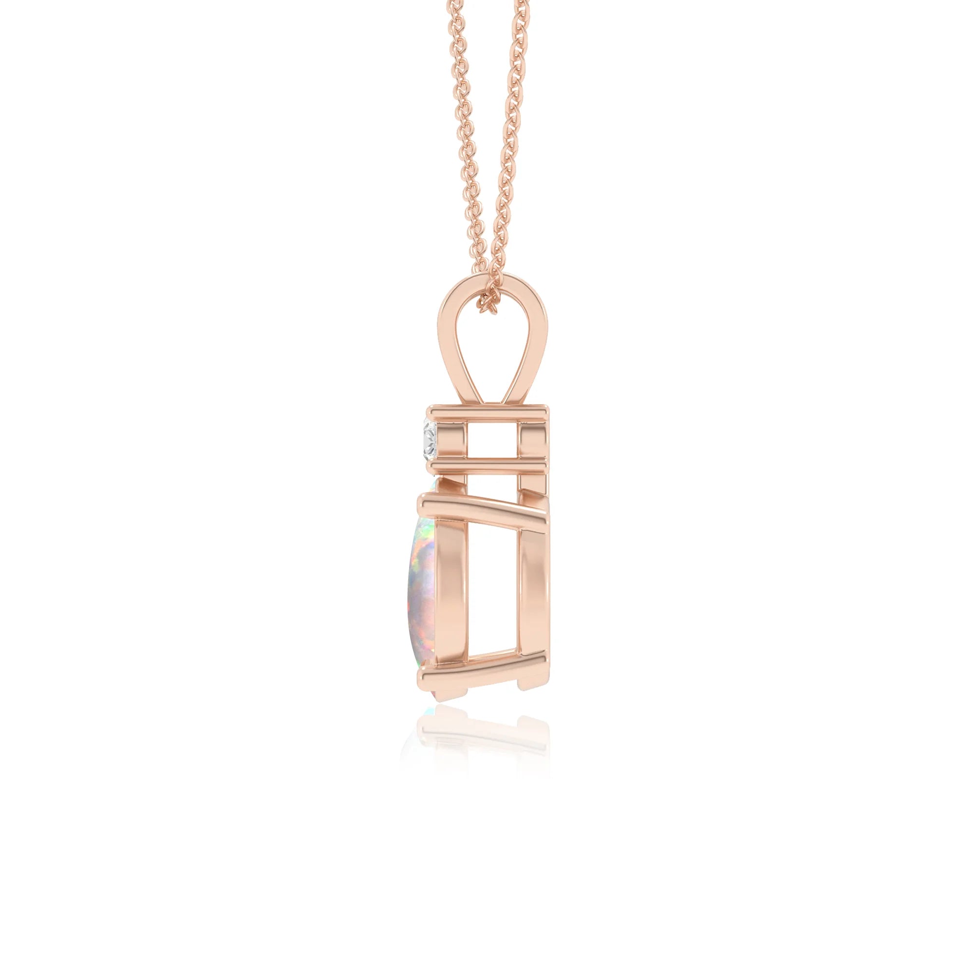 lab grown opal round solitaire v-bale necklaces in rose gold 