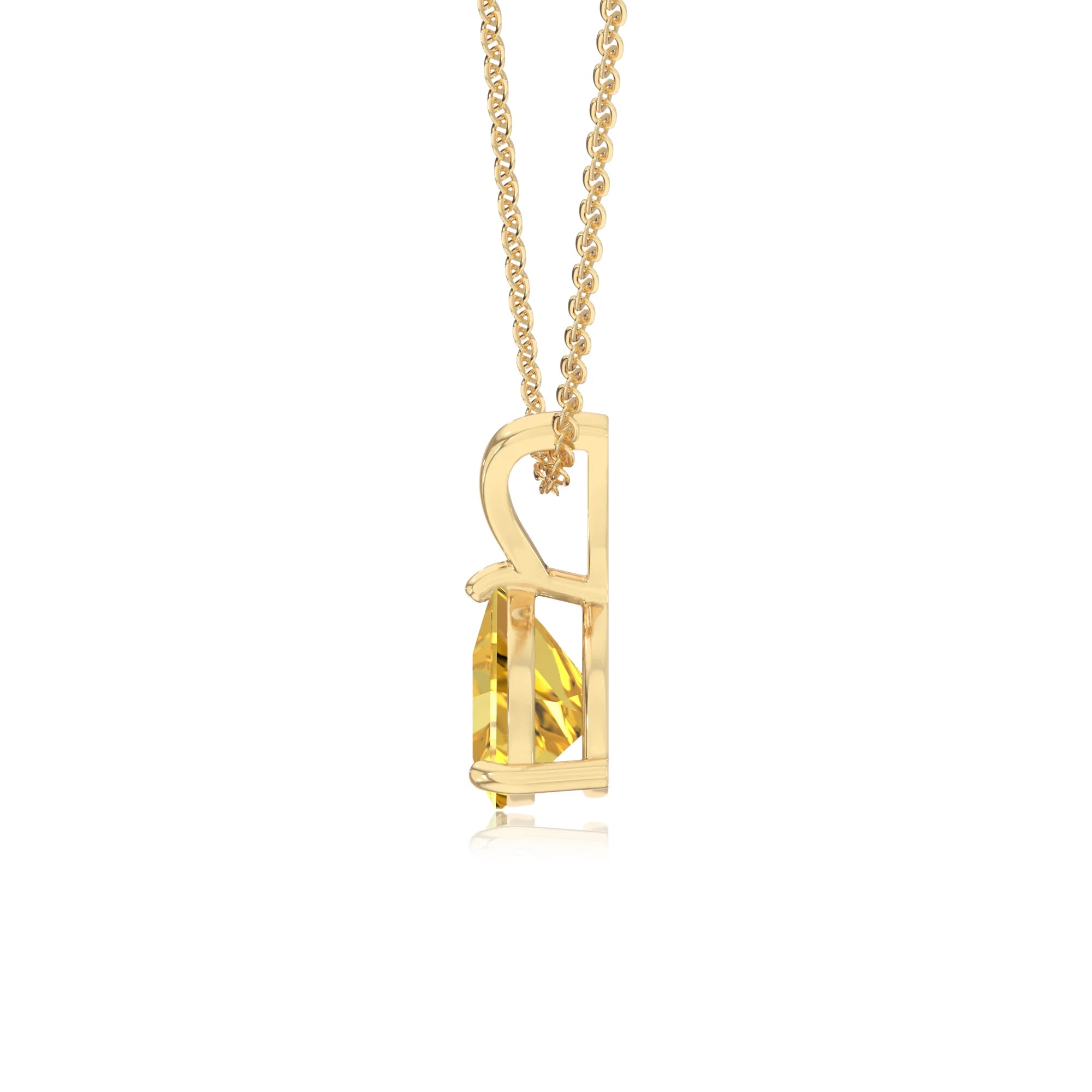 lab grown yellow-sapphire trillion solitaire v-bale necklaces in yellow gold 