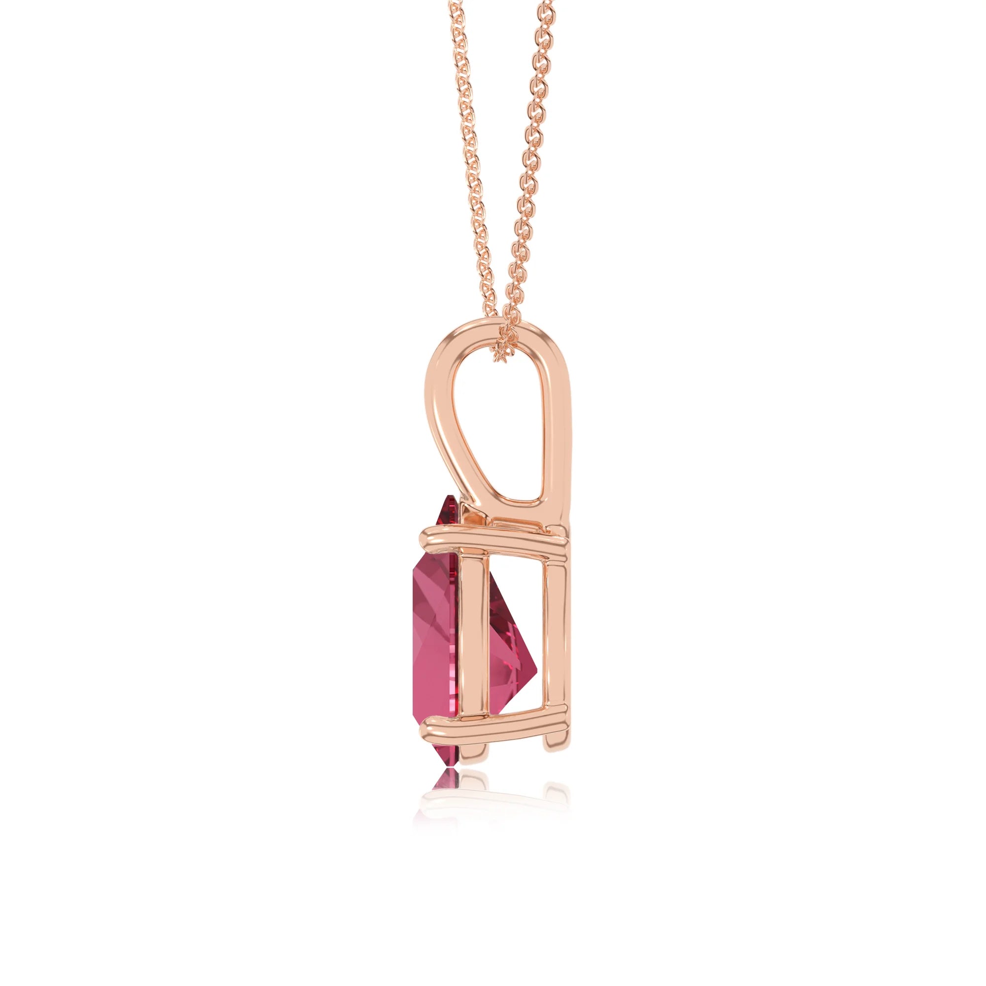 lab grown pink-tourmaline pear solitaire necklaces in rose gold 