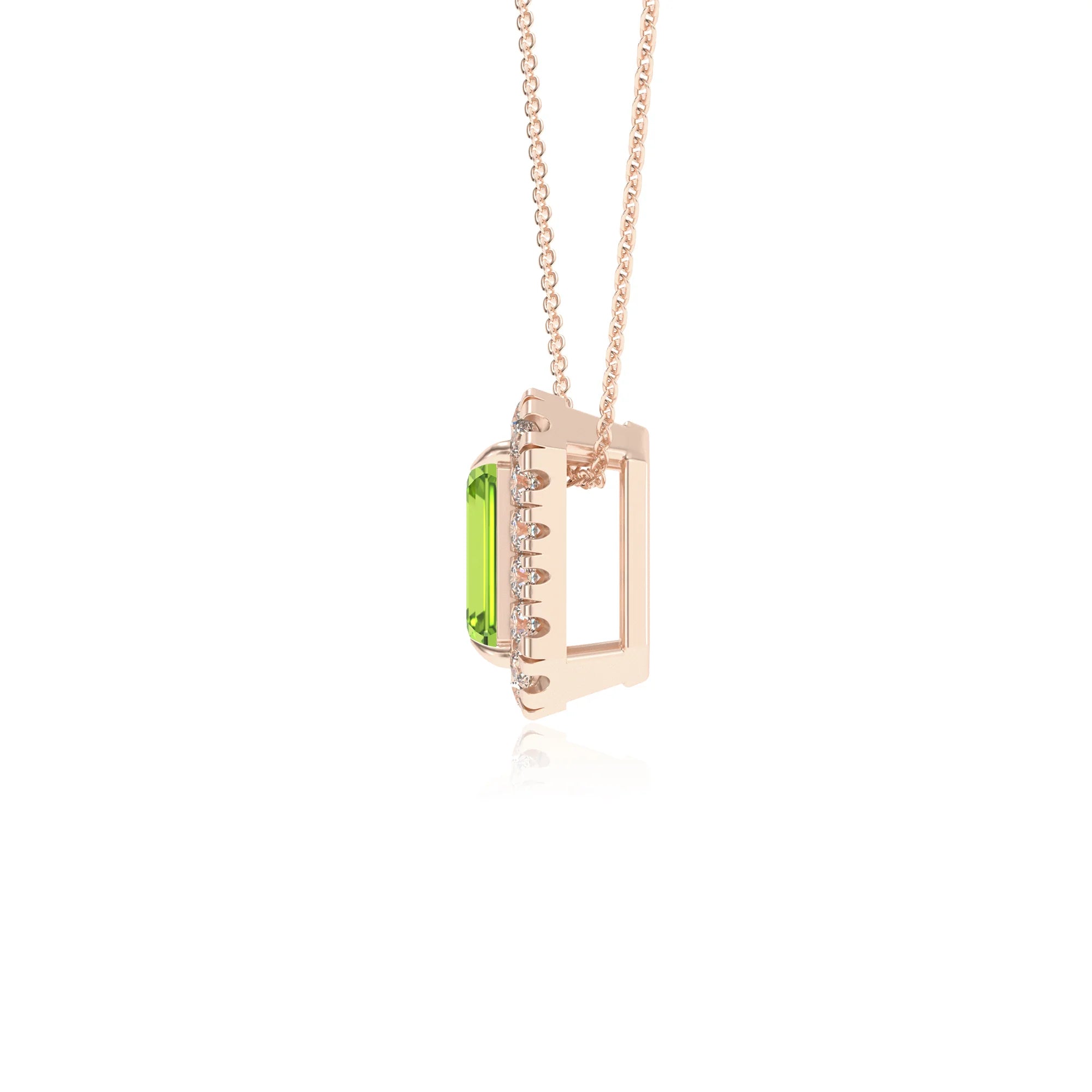 natural peridot emerald cut solitaire necklaces in rose gold 
