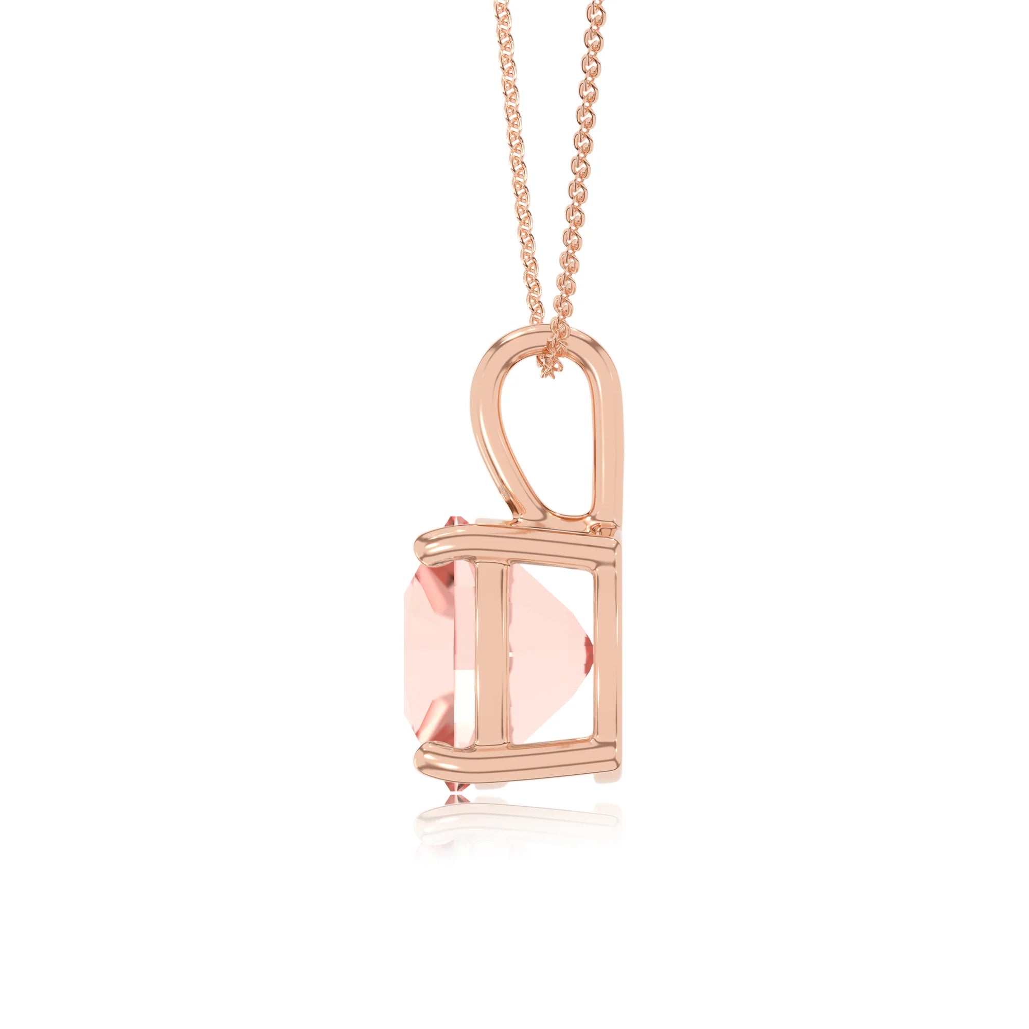 lab grown morganite cushion solitaire necklaces in rose gold 