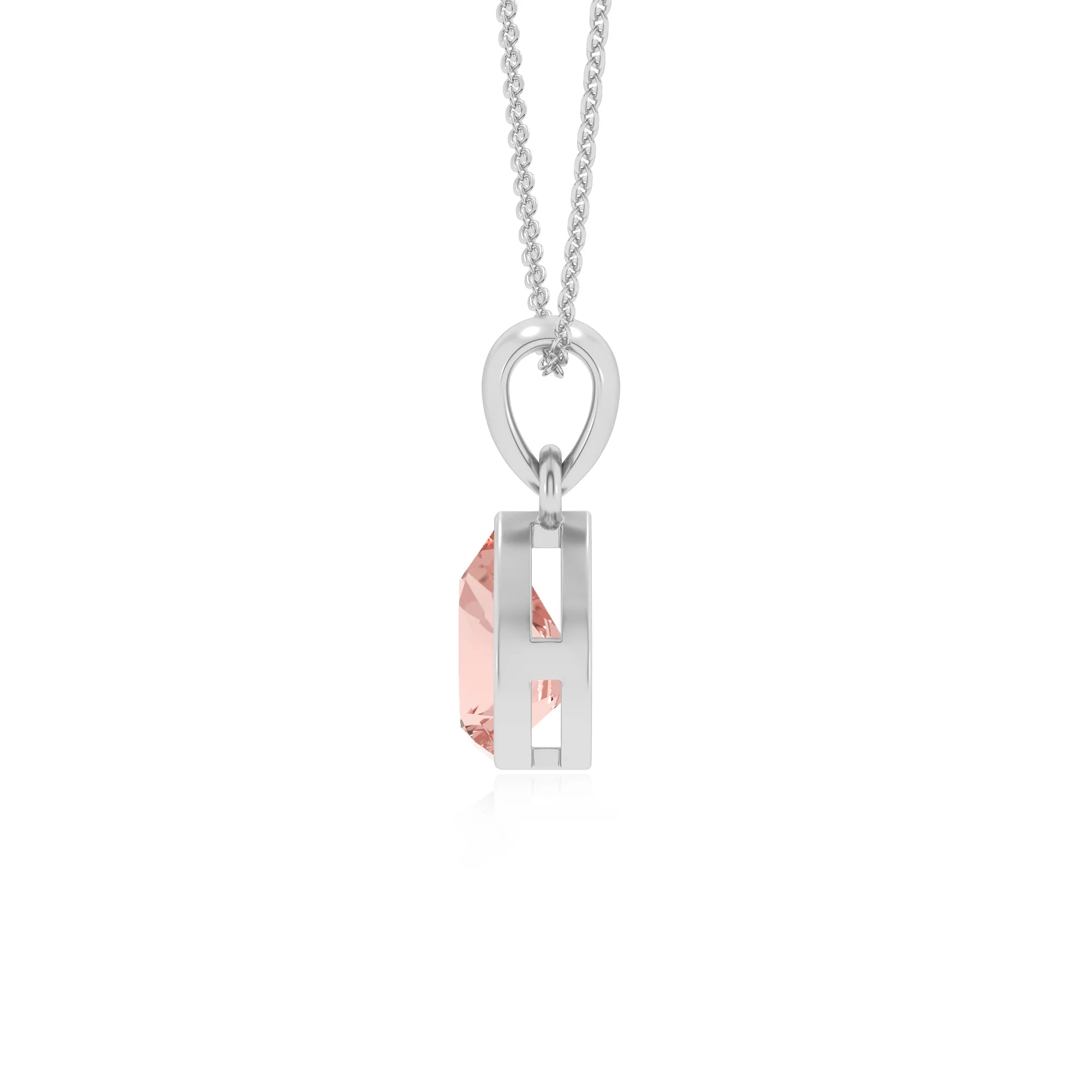 lab grown morganite pear solitaire necklaces in sterling silver 