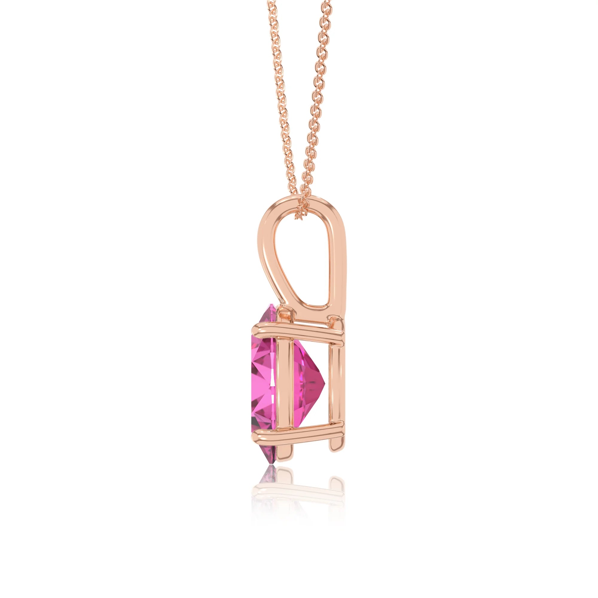 lab grown pink-sapphire oval solitaire necklaces in rose gold 