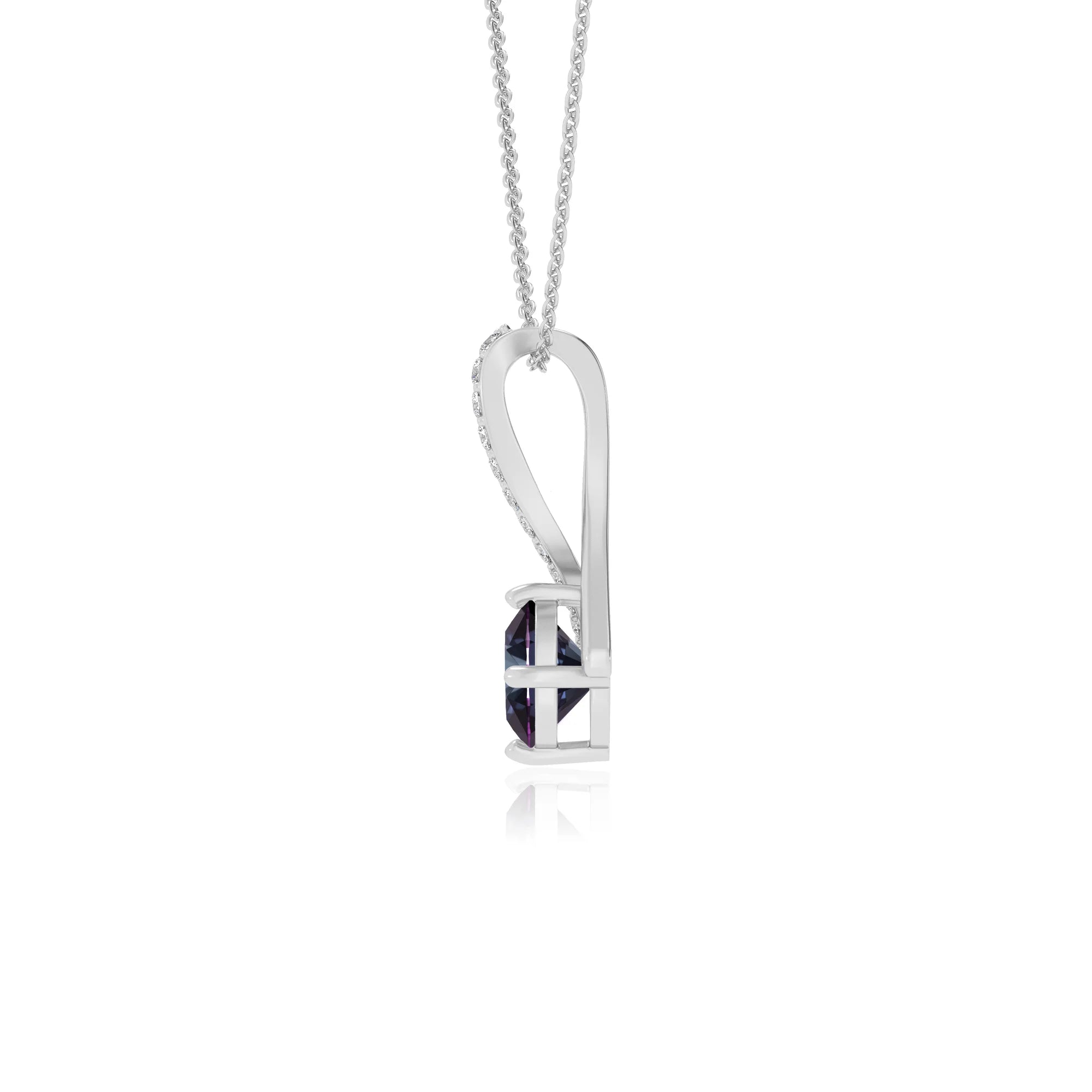 lab grown alexandrite round solitaire necklaces in platinum 