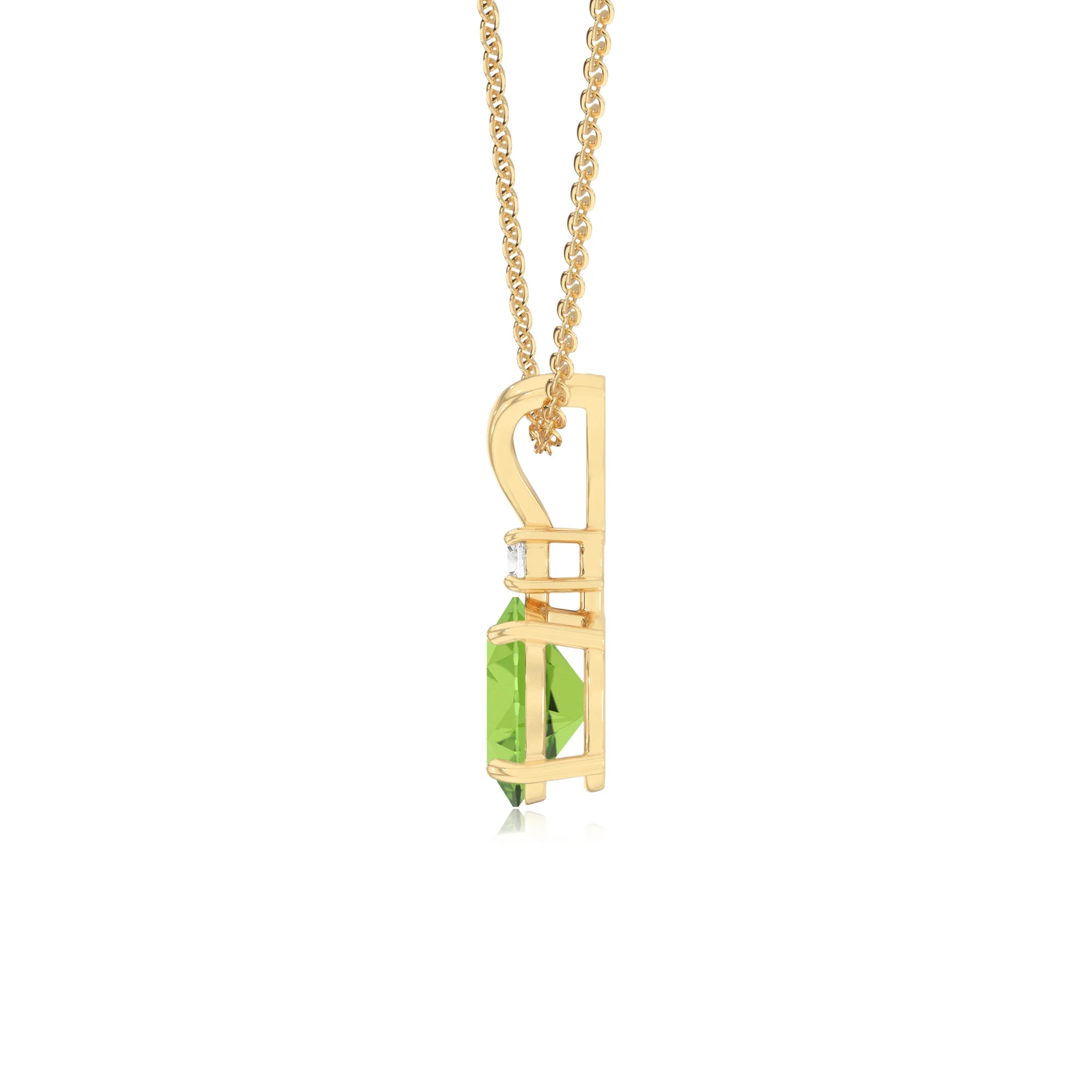 natural peridot oval solitaire v-bale necklaces in yellow gold 