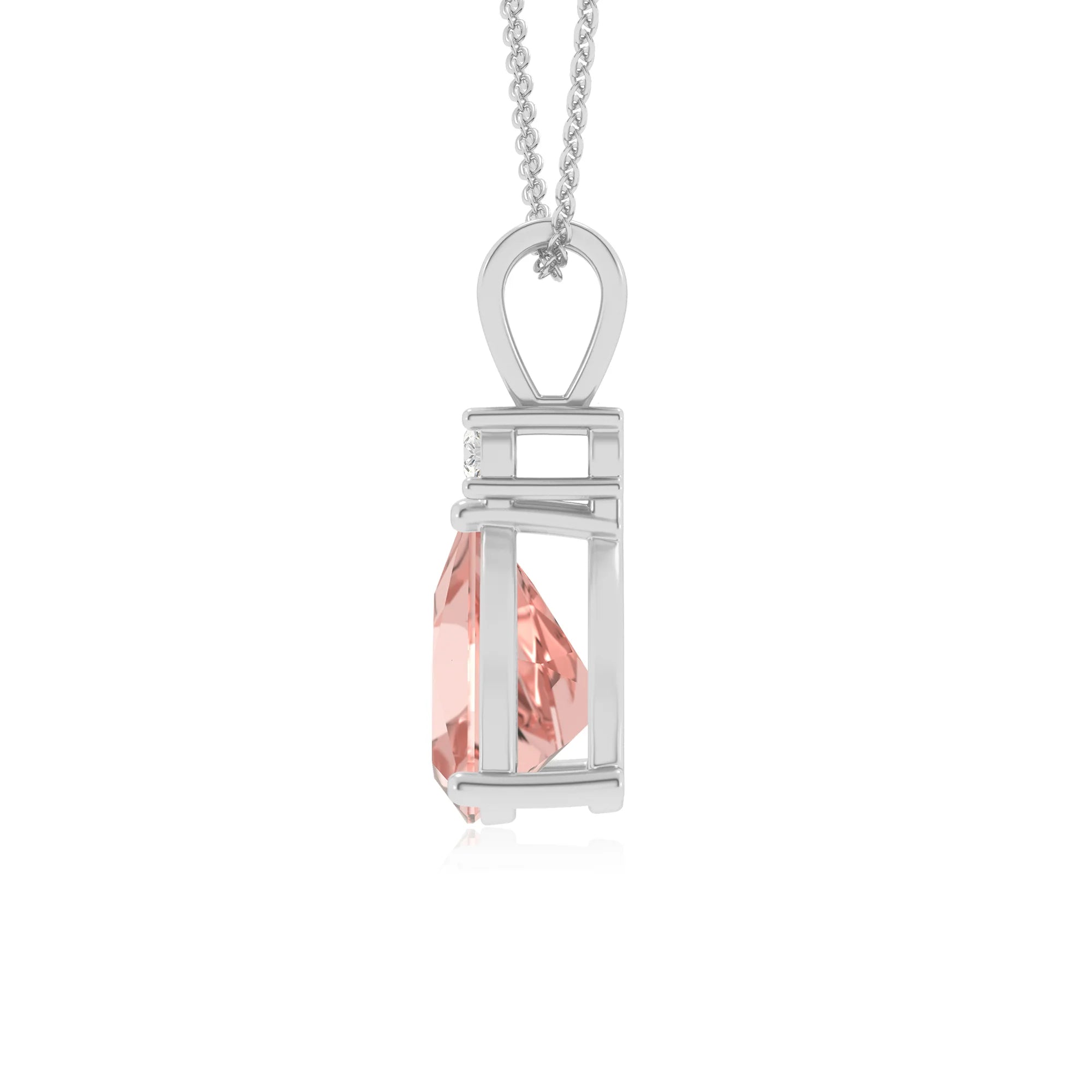 lab grown morganite trillion solitaire v-bale necklaces in platinum 