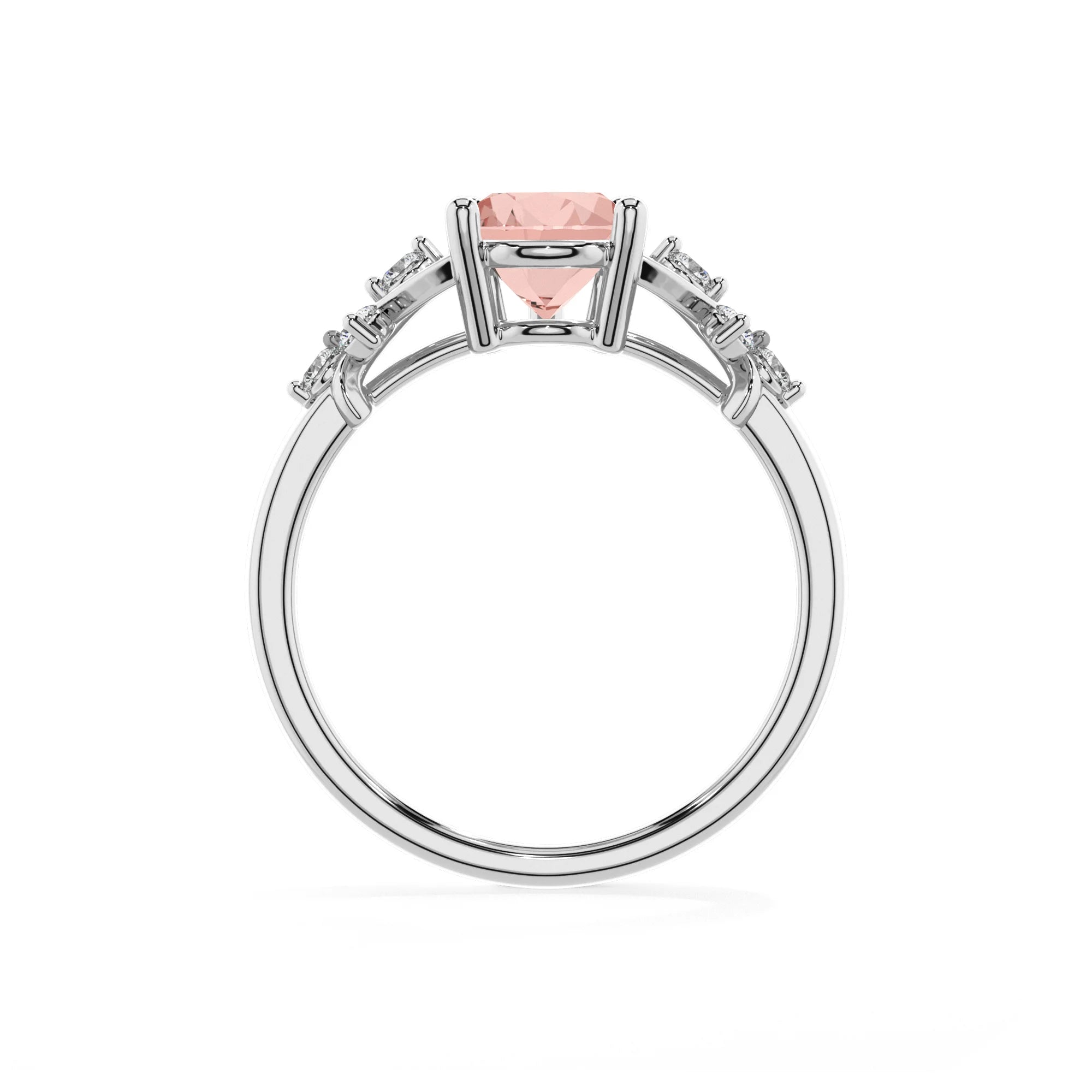 lab grown morganite pear solitaire rings in platinum 