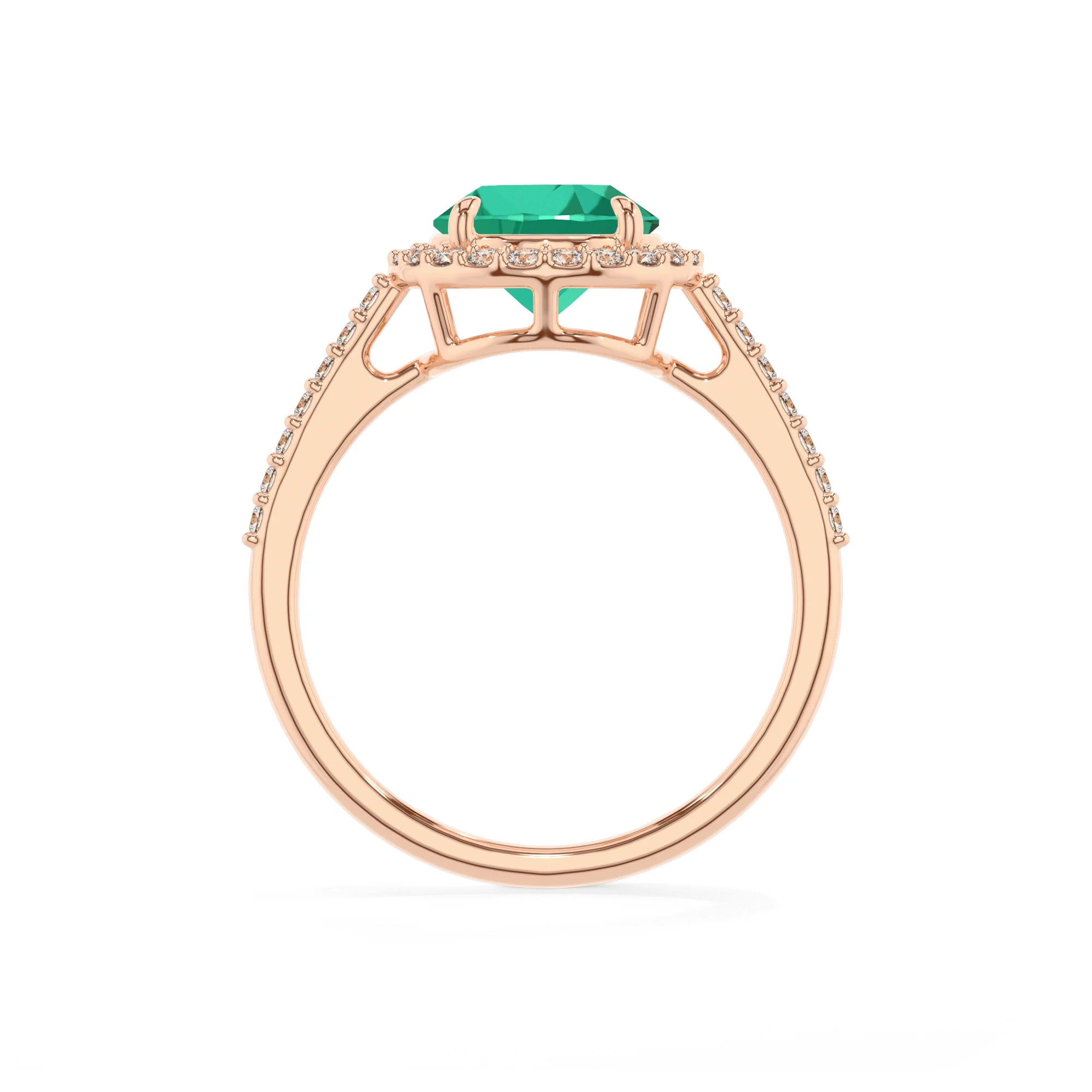 lab grown emerald round solitaire rings in rose gold 