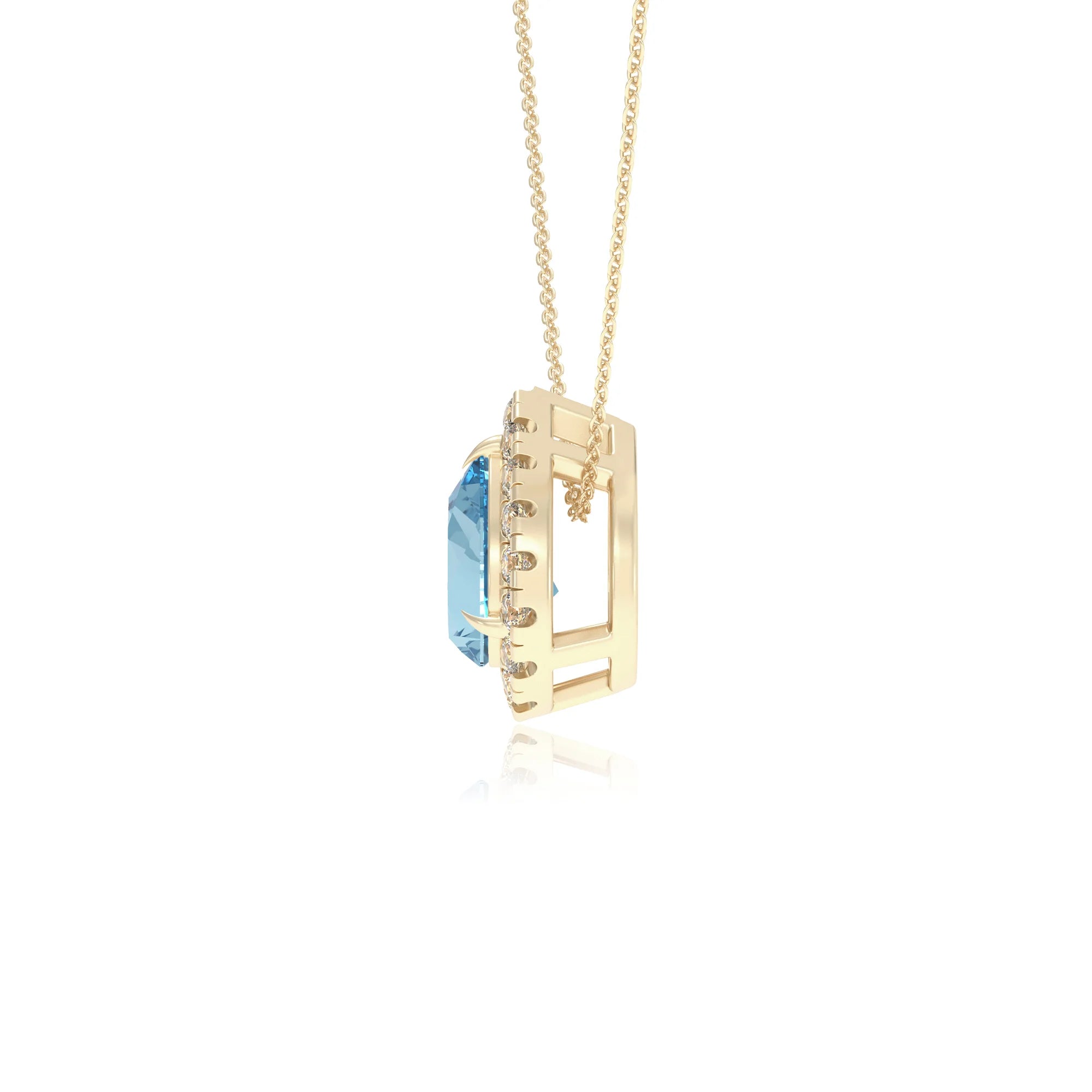 lab grown aquamarine pear solitaire necklaces in yellow gold 