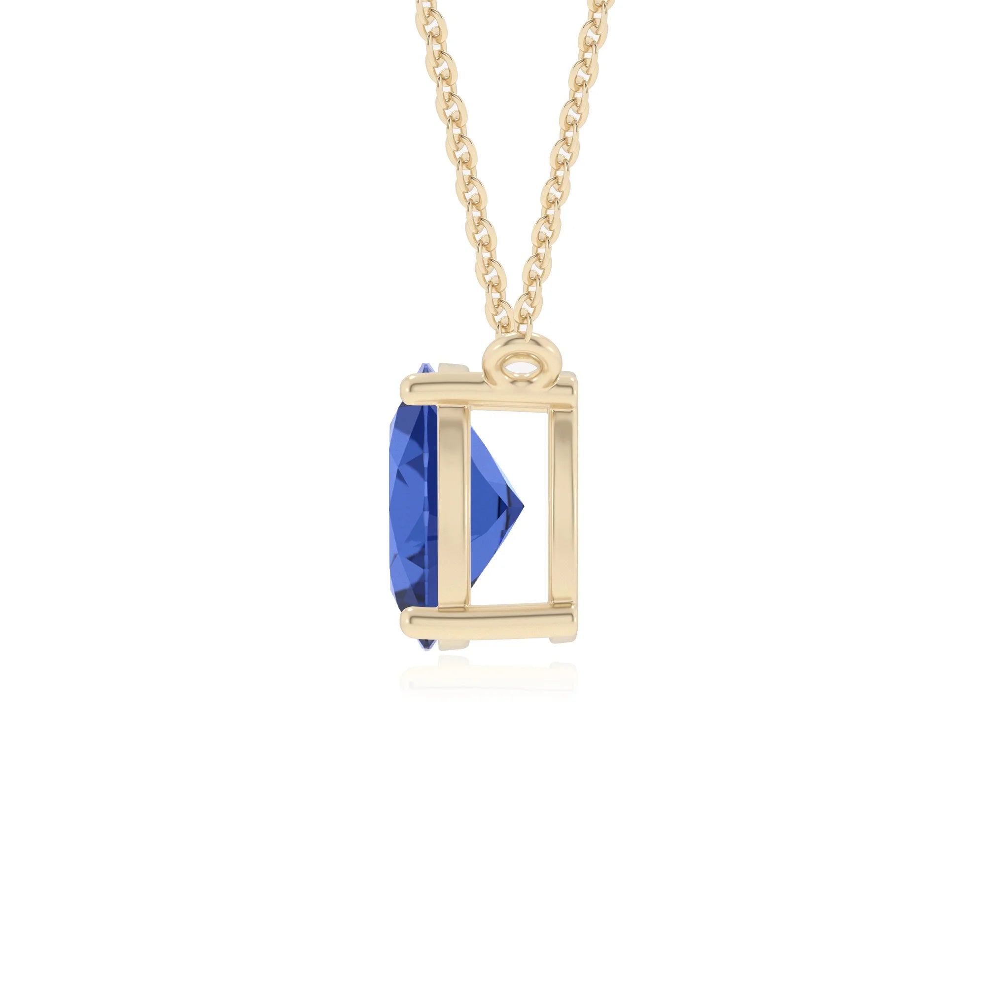 lab grown blue-sapphire oval solitaire v-bale necklaces in yellow gold 