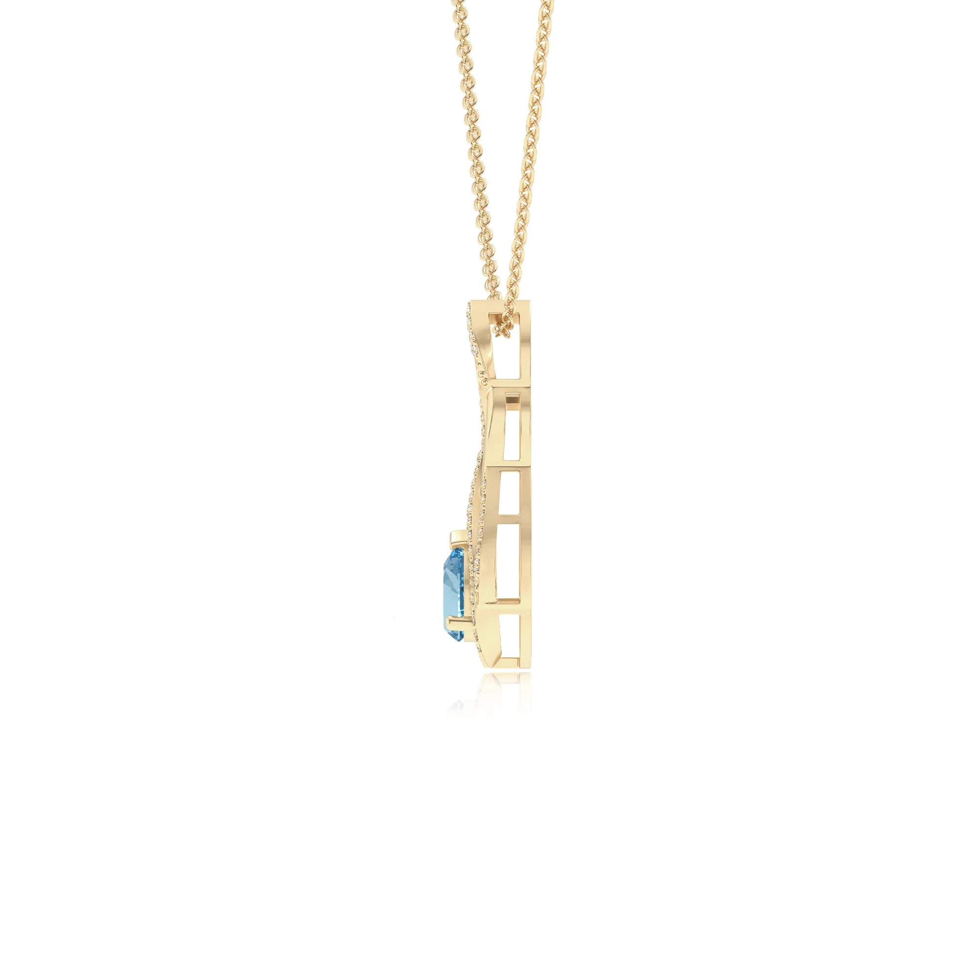 lab grown aquamarine pear solitaire necklaces in yellow gold 