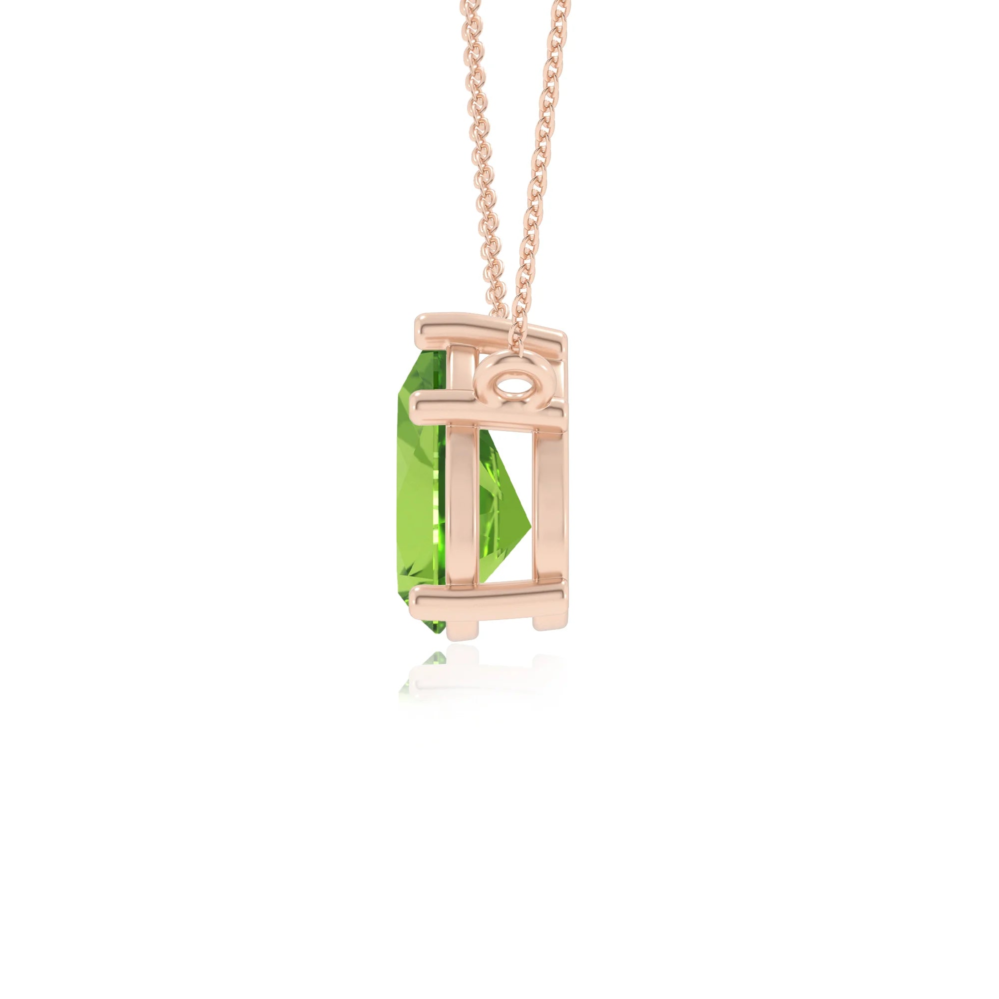 natural peridot pear solitaire necklaces in rose gold 