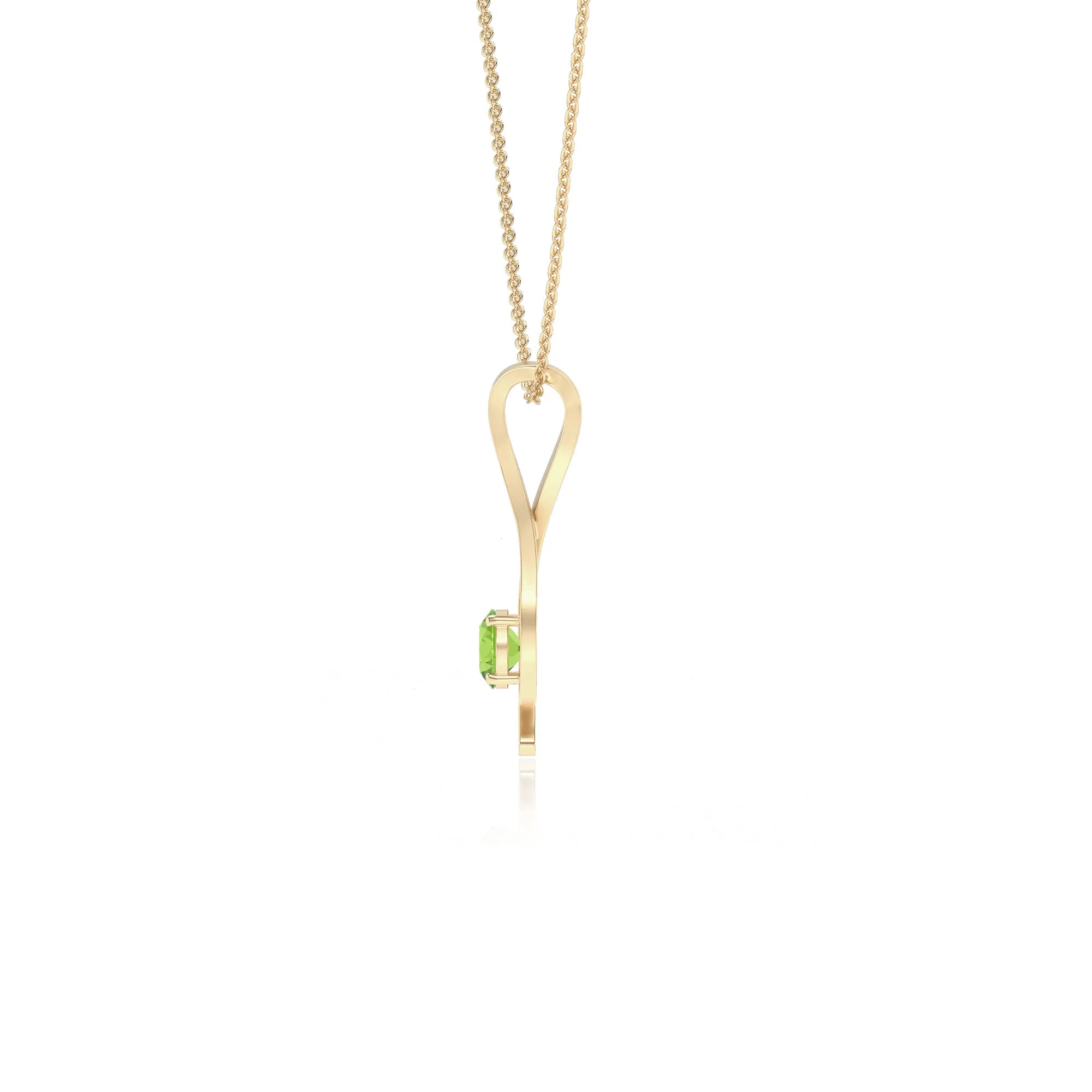 natural peridot round solitaire necklaces in yellow gold 