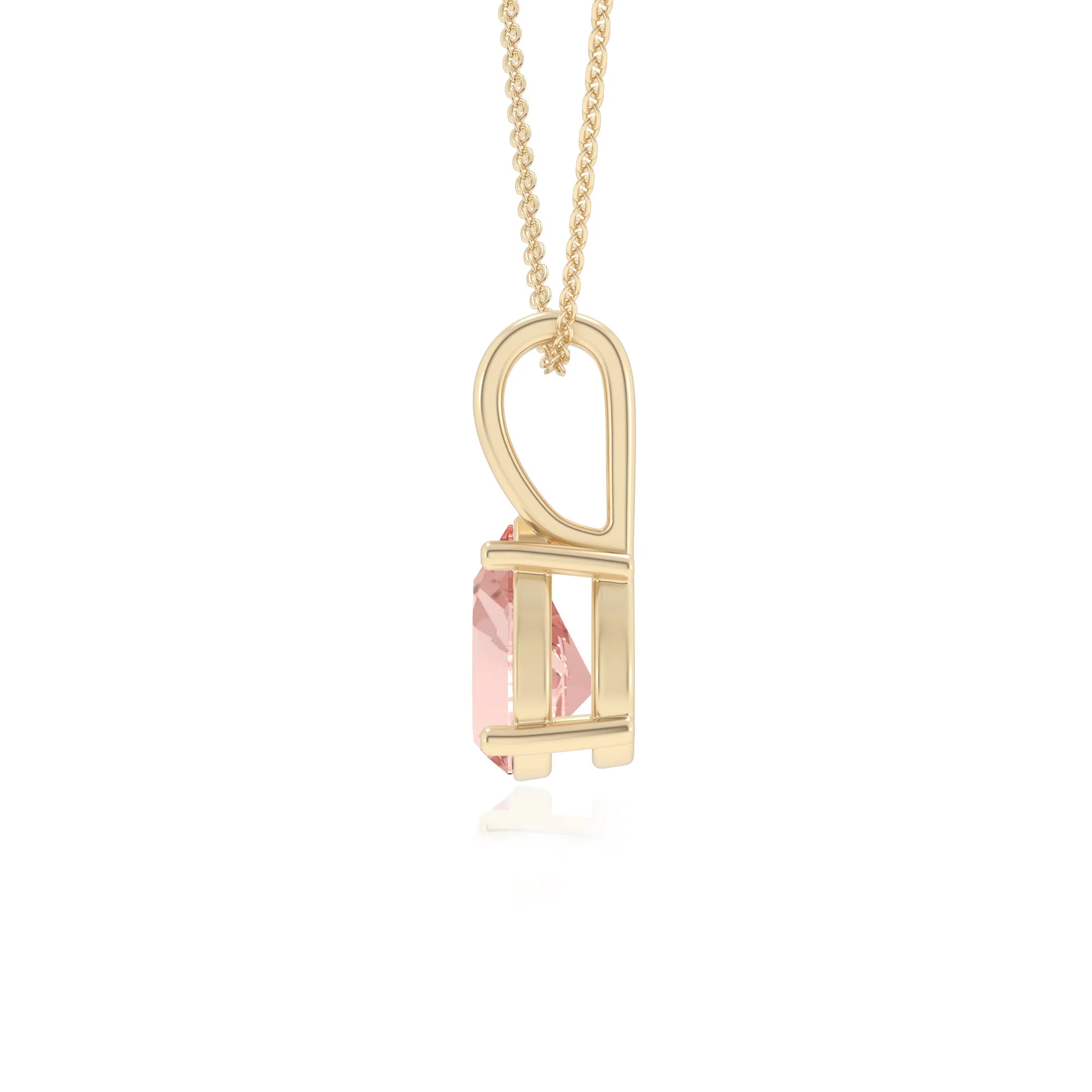 lab grown morganite pear solitaire necklaces in yellow gold 