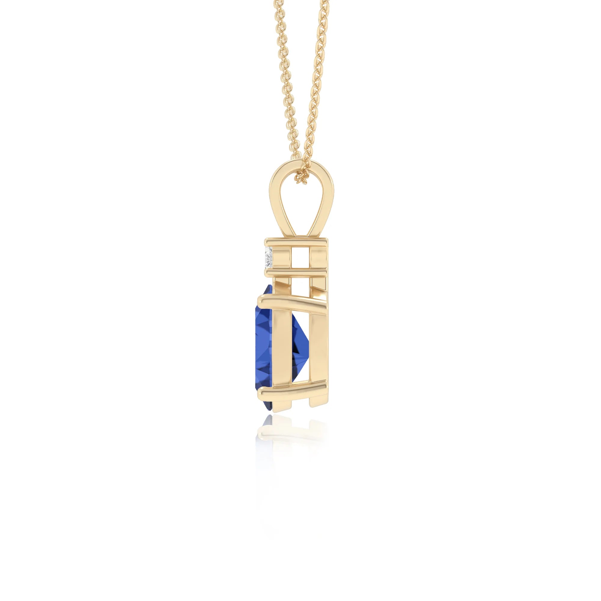 lab grown blue-sapphire oval solitaire v-bale necklaces in yellow gold 