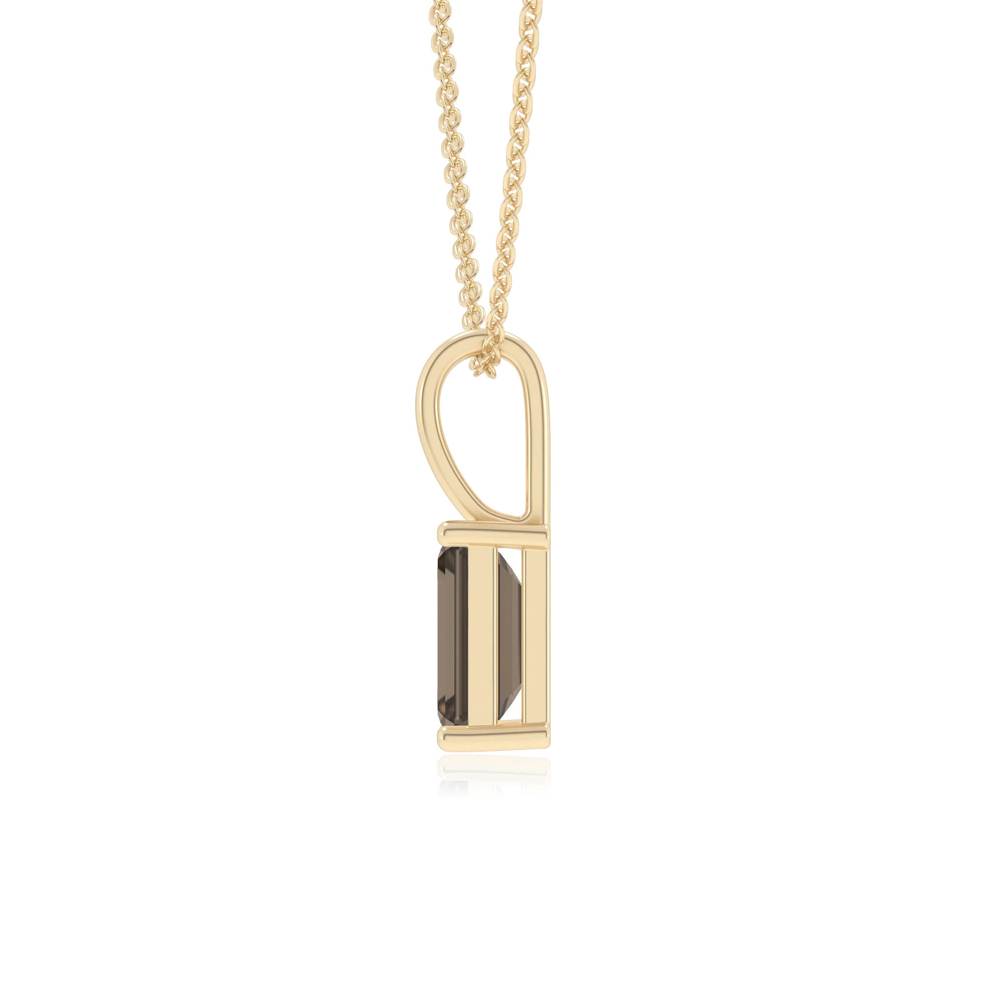 natural smoky-quartz emerald cut solitaire necklaces in yellow gold 