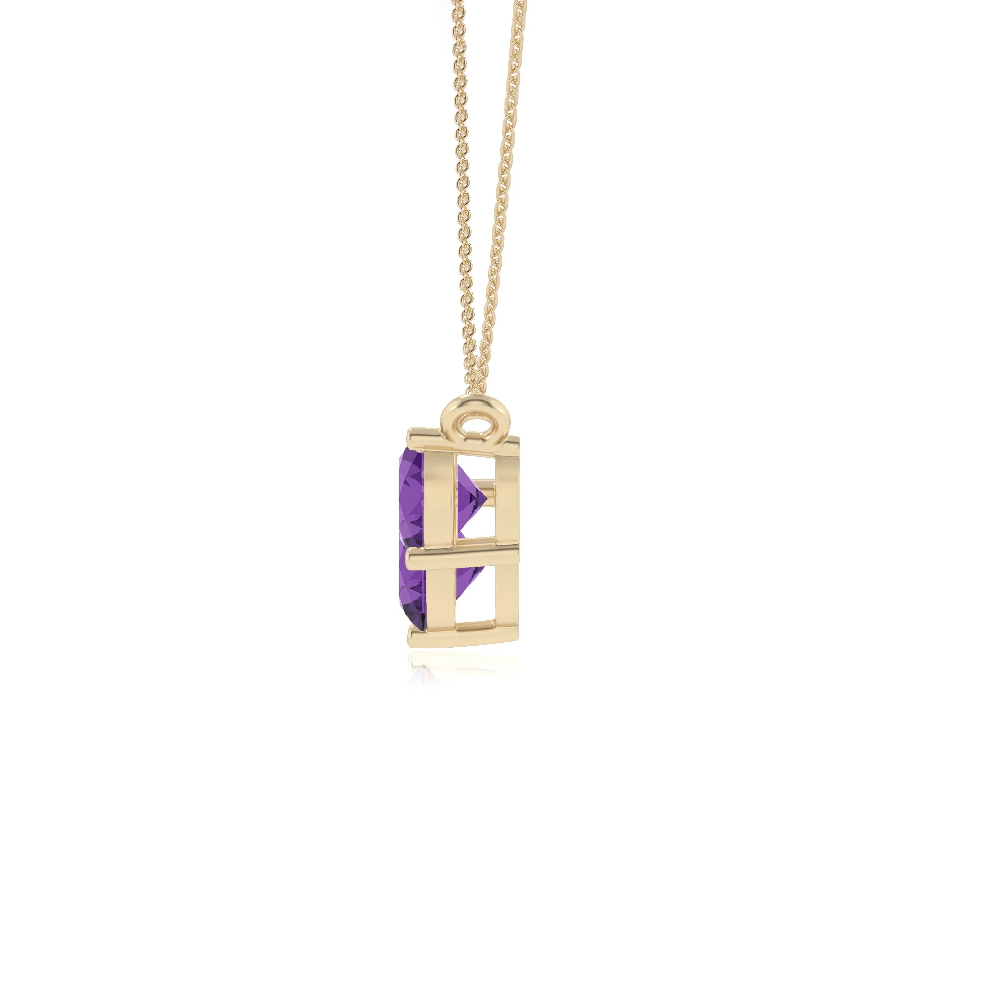 lab grown amethyst round solitaire v-bale necklaces in yellow gold 