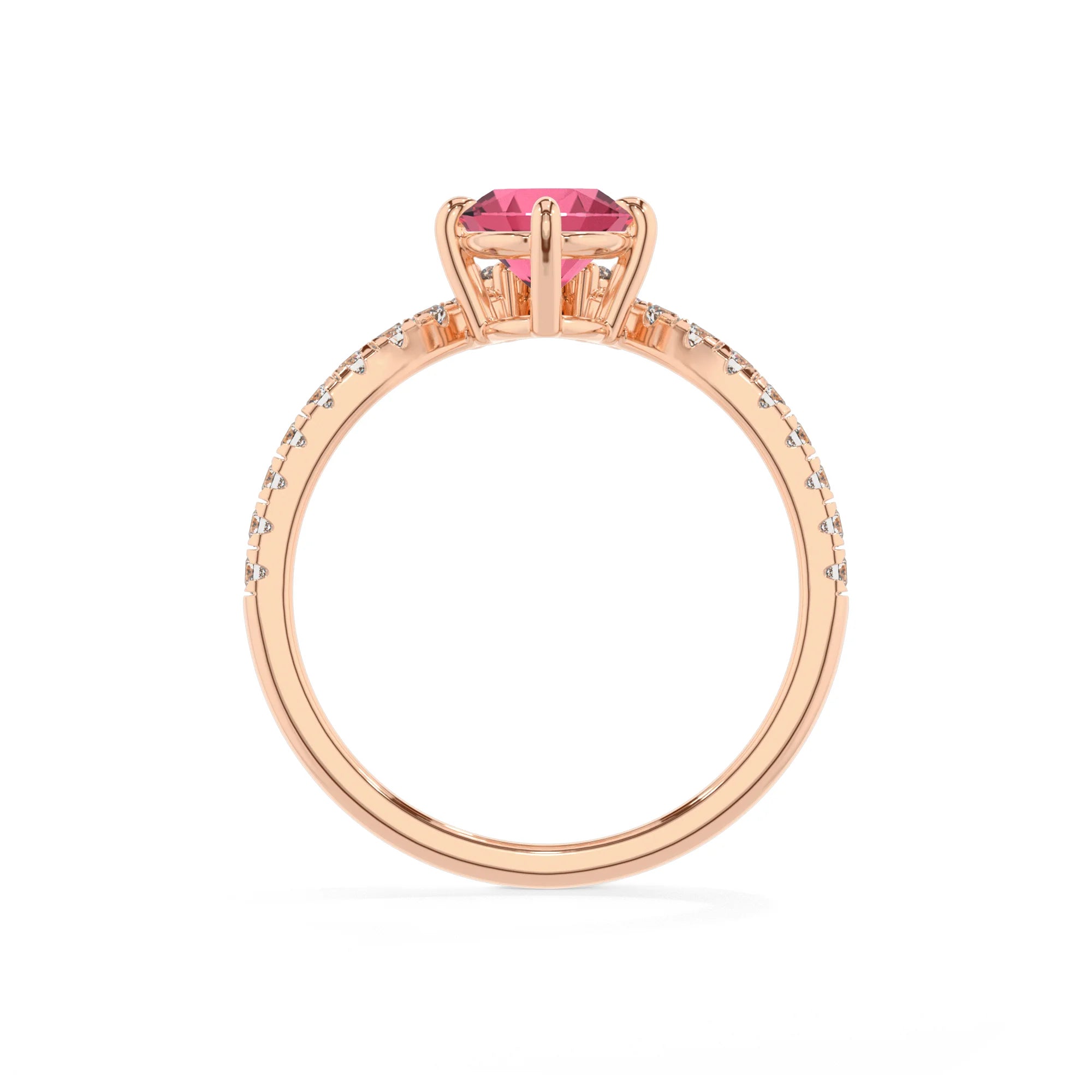 lab grown pink-tourmaline oval solitaire rings in rose gold 