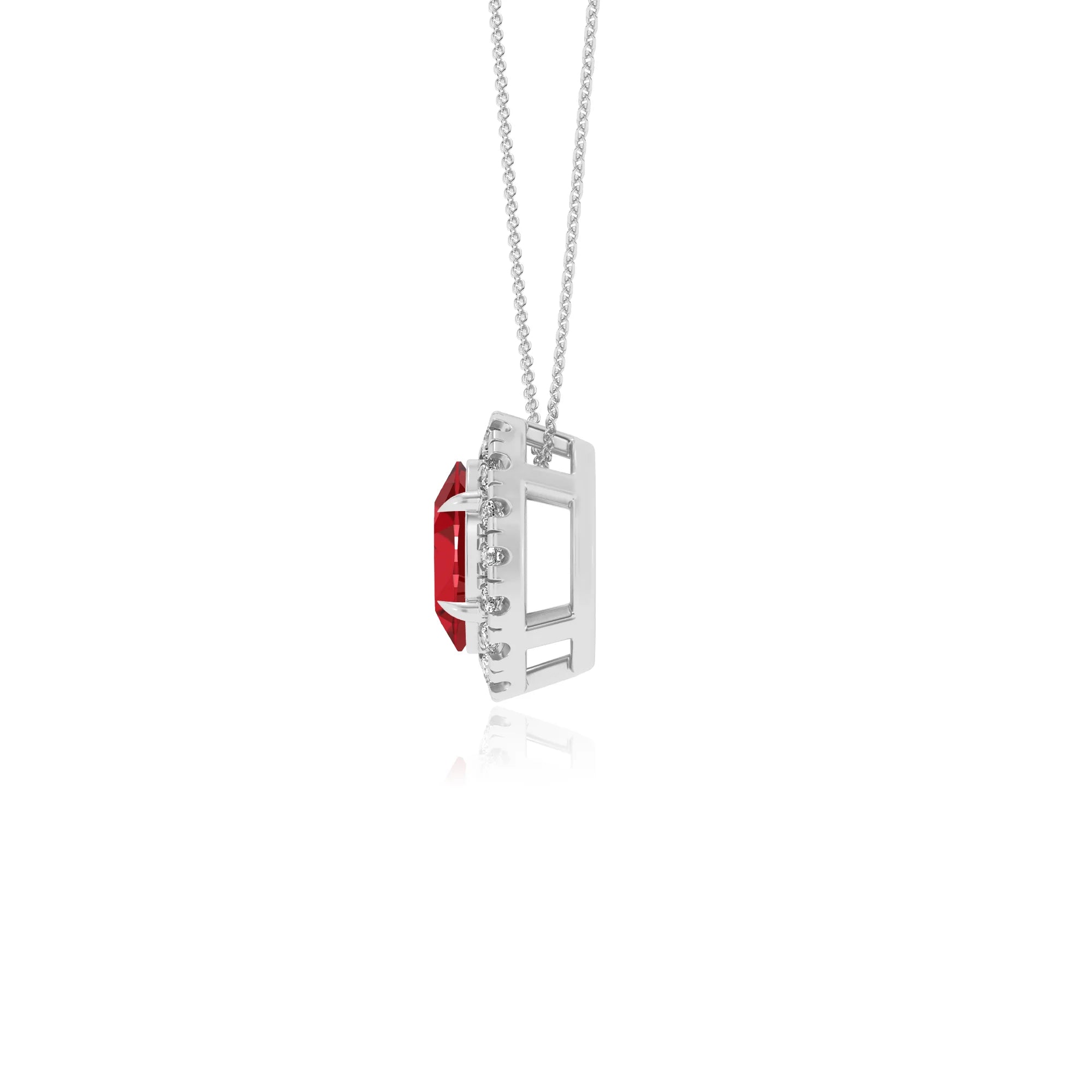 lab grown ruby oval solitaire necklaces in platinum 