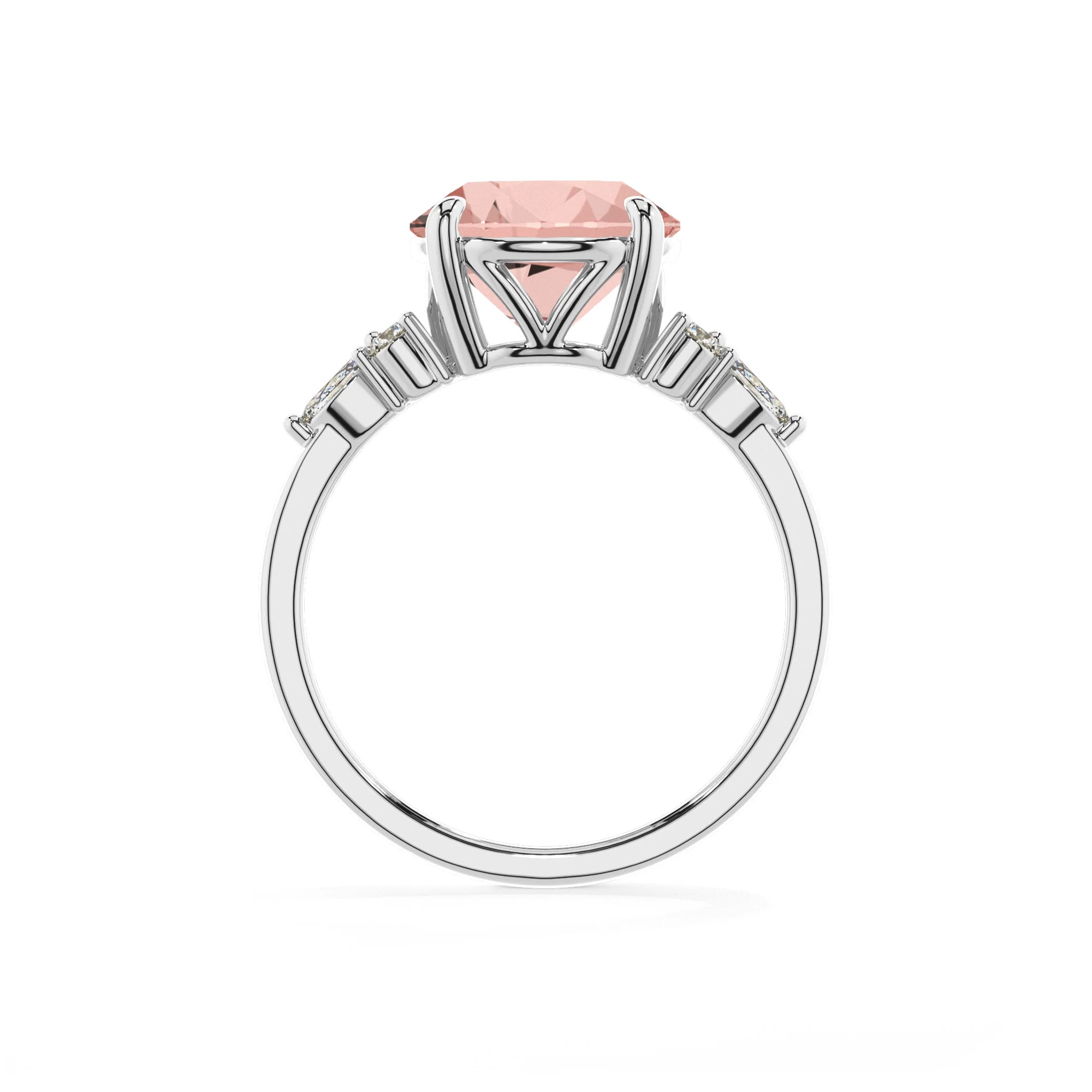 lab grown morganite round solitaire rings in sterling silver 