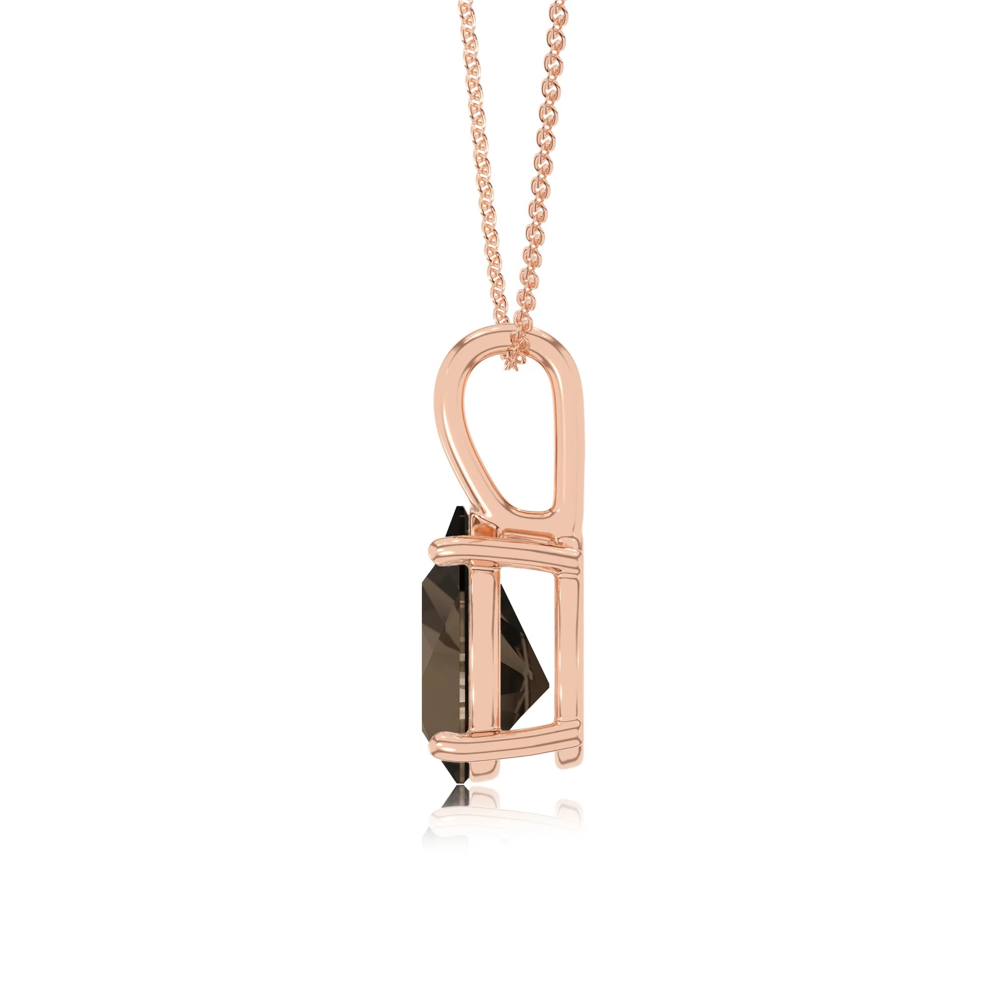natural smoky-quartz pear solitaire necklaces in rose gold 