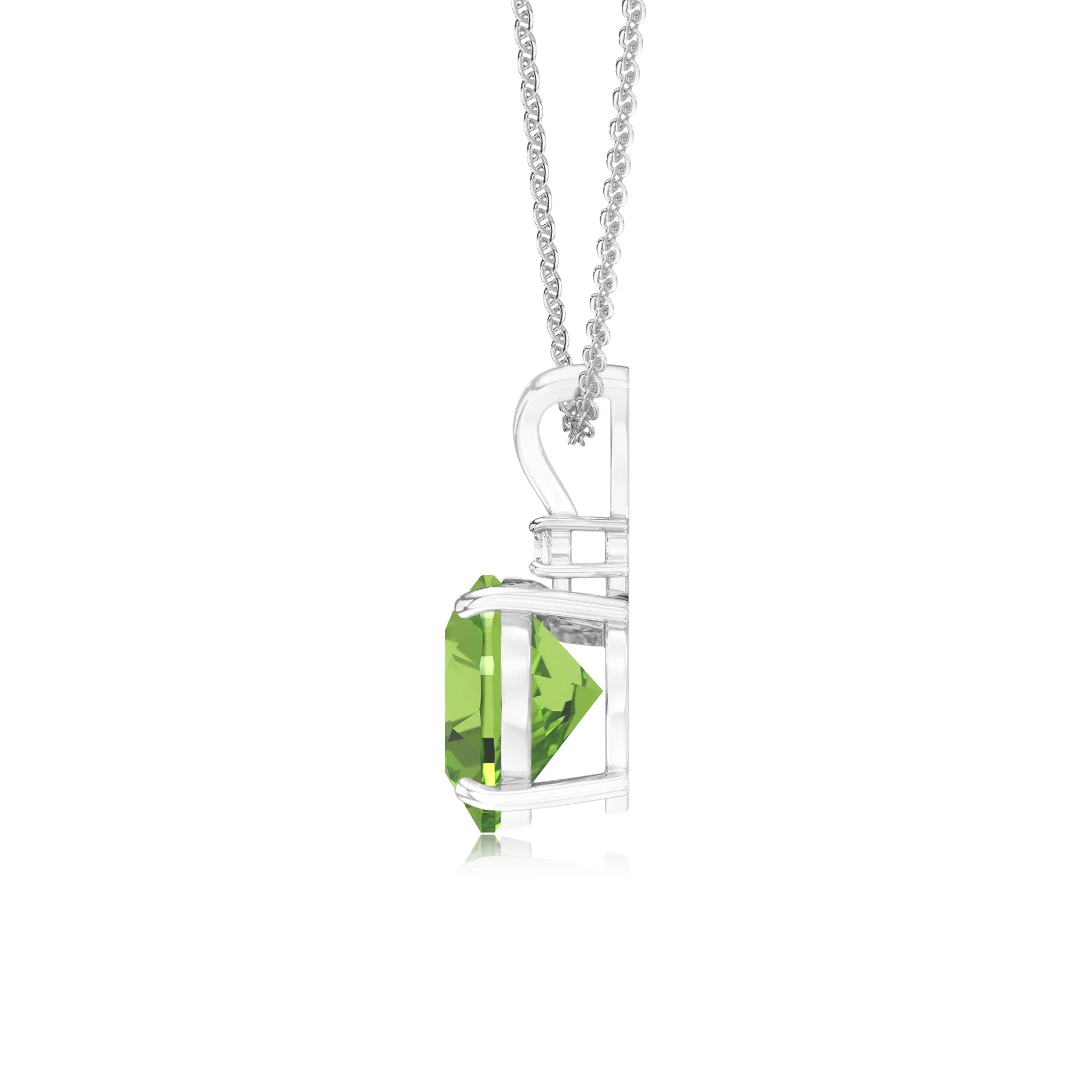 natural peridot heart solitaire v-bale necklaces in platinum 