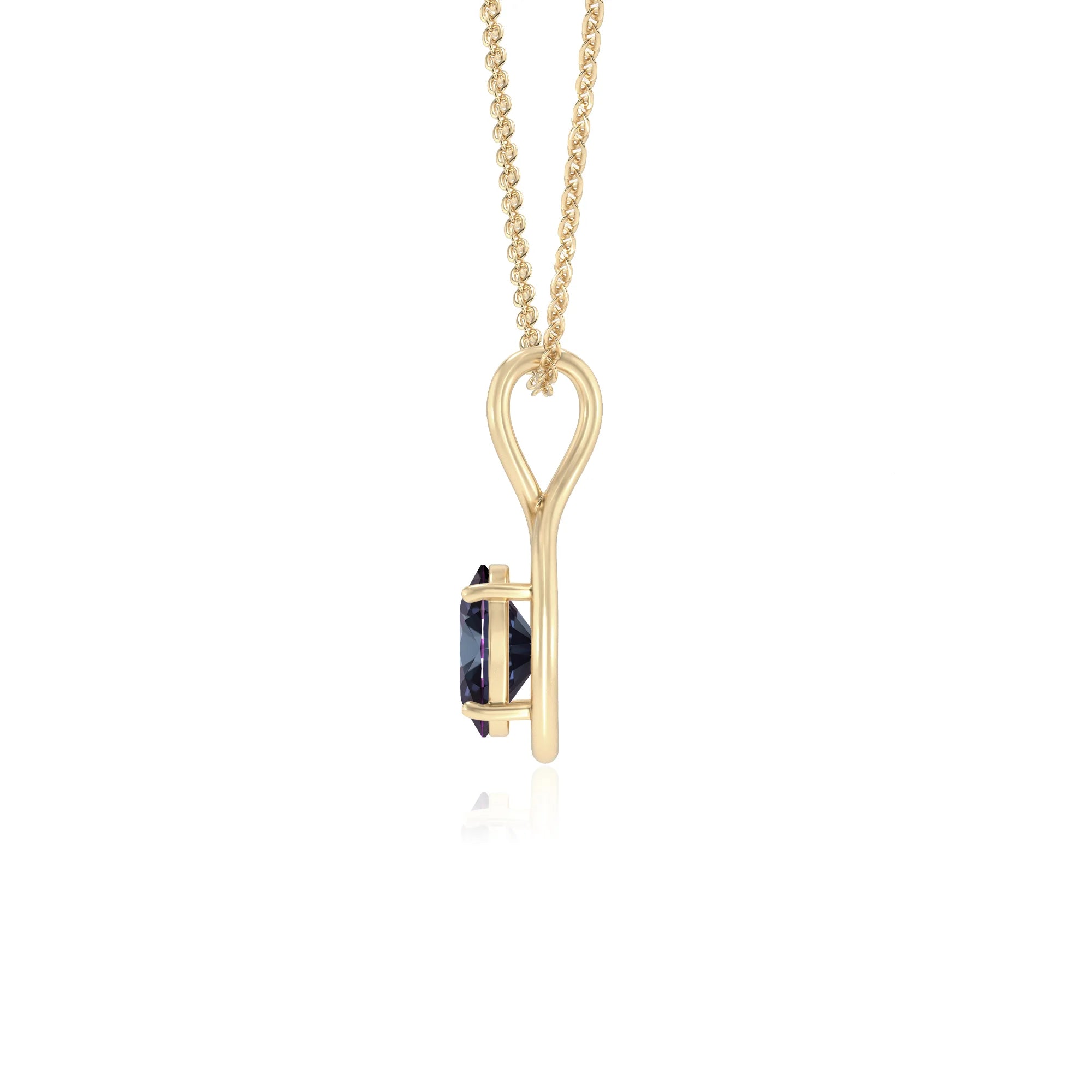 lab grown alexandrite oval solitaire necklaces in yellow gold 