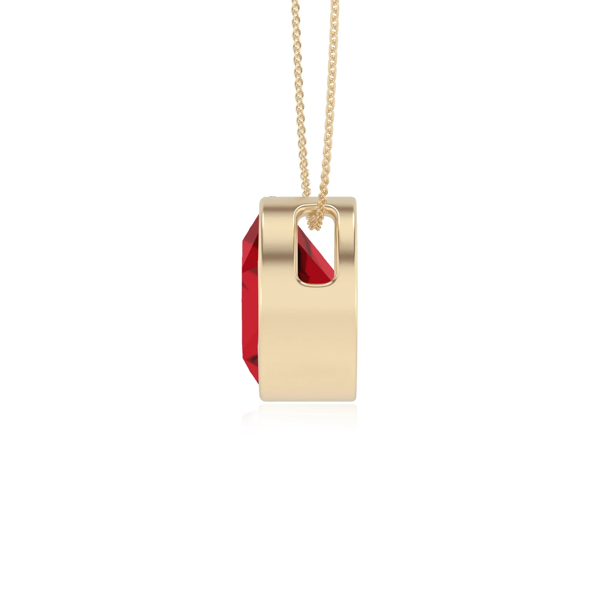 lab grown ruby round solitaire necklaces in yellow gold 