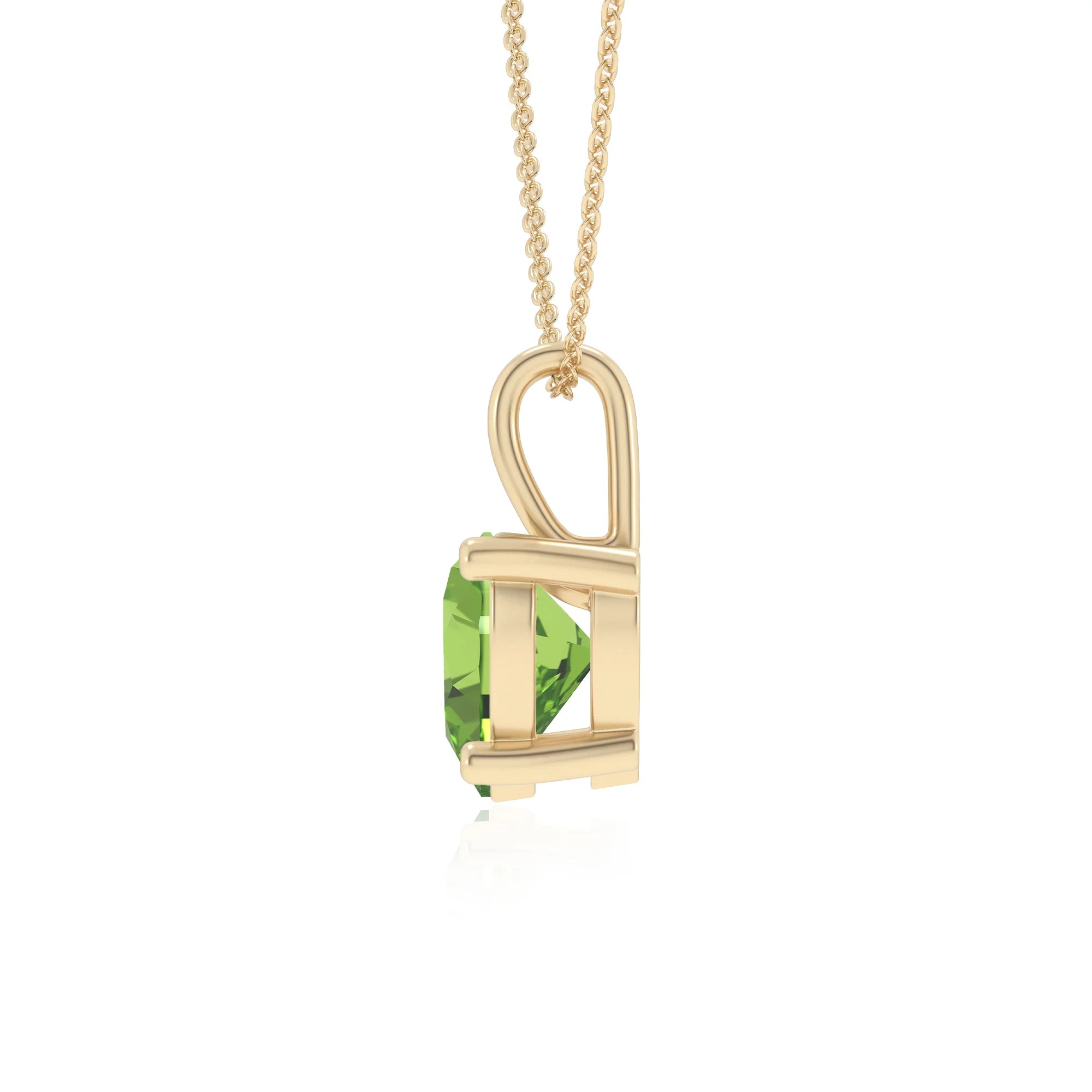 natural peridot heart solitaire necklaces in yellow gold 