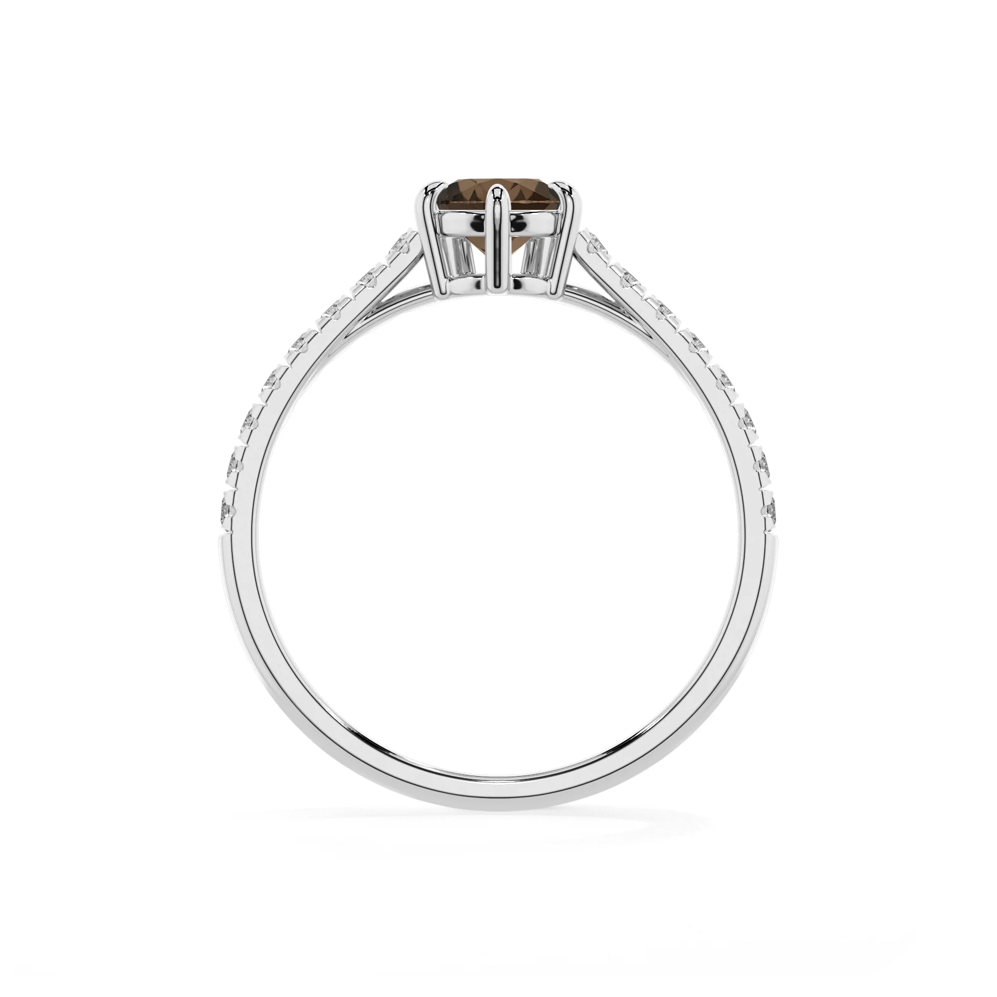 natural smoky-quartz pear half eternity solitaire engagement rings in platinum 