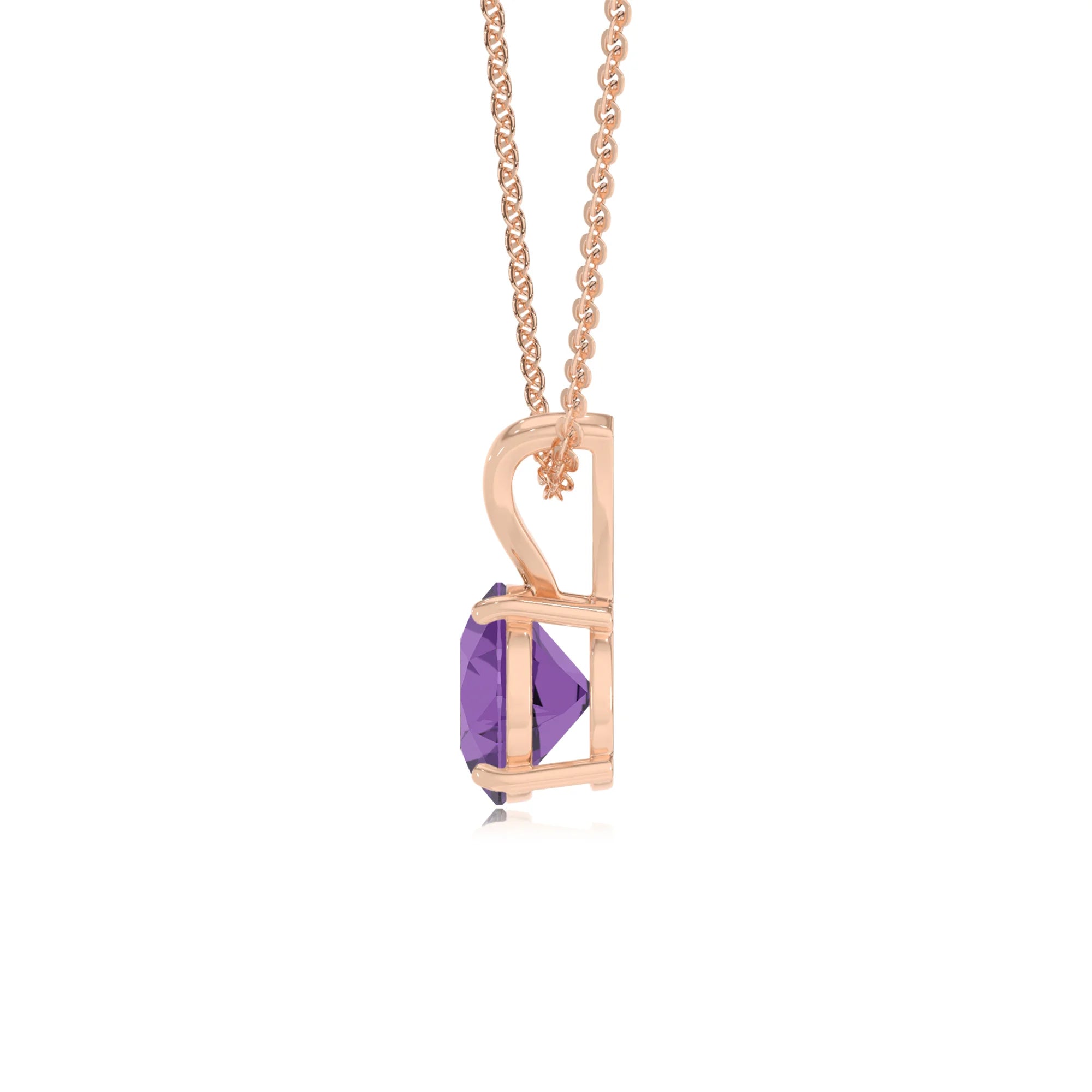 lab grown amethyst round solitaire v-bale necklaces in rose gold 