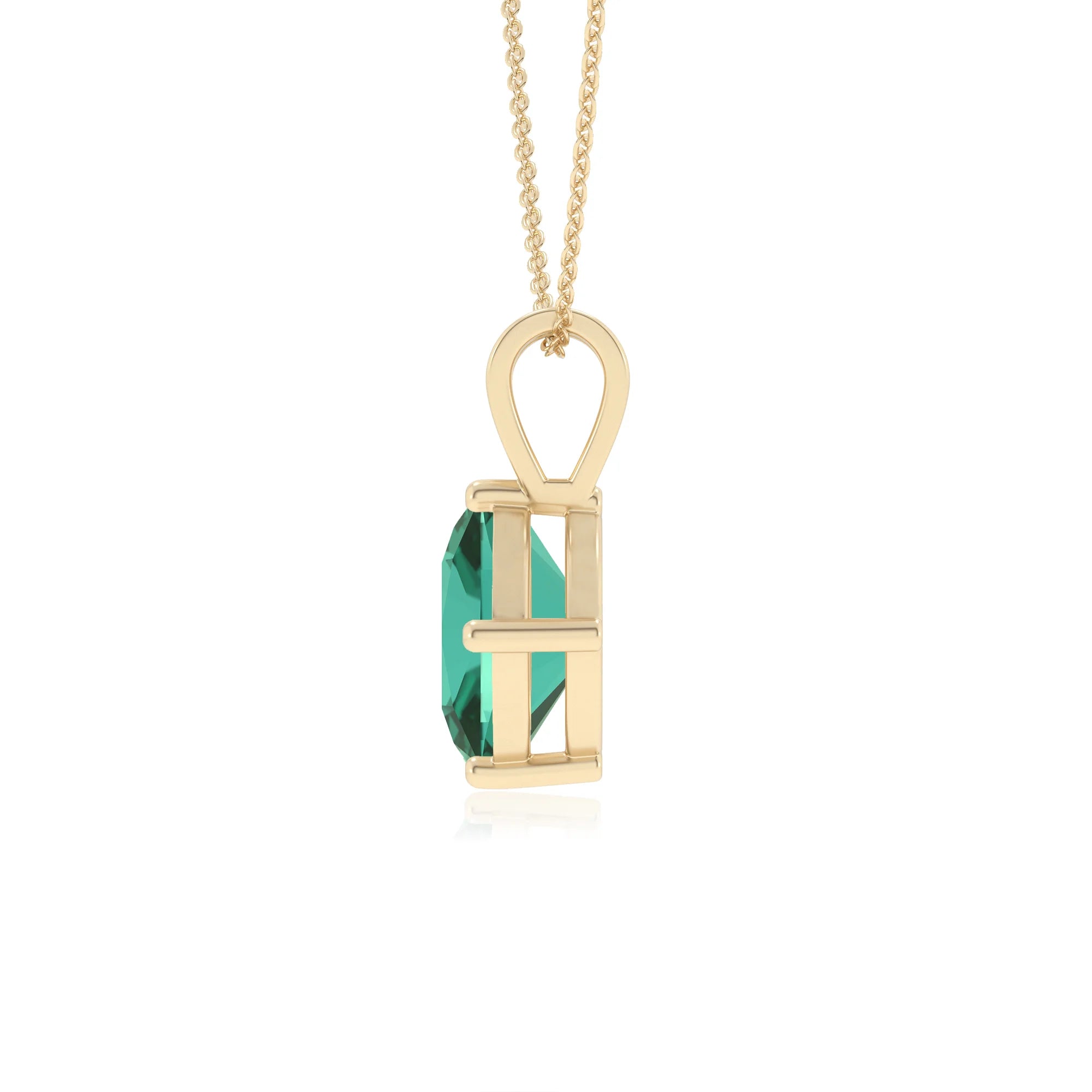 lab grown emerald cushion solitaire v-bale necklaces in yellow gold 