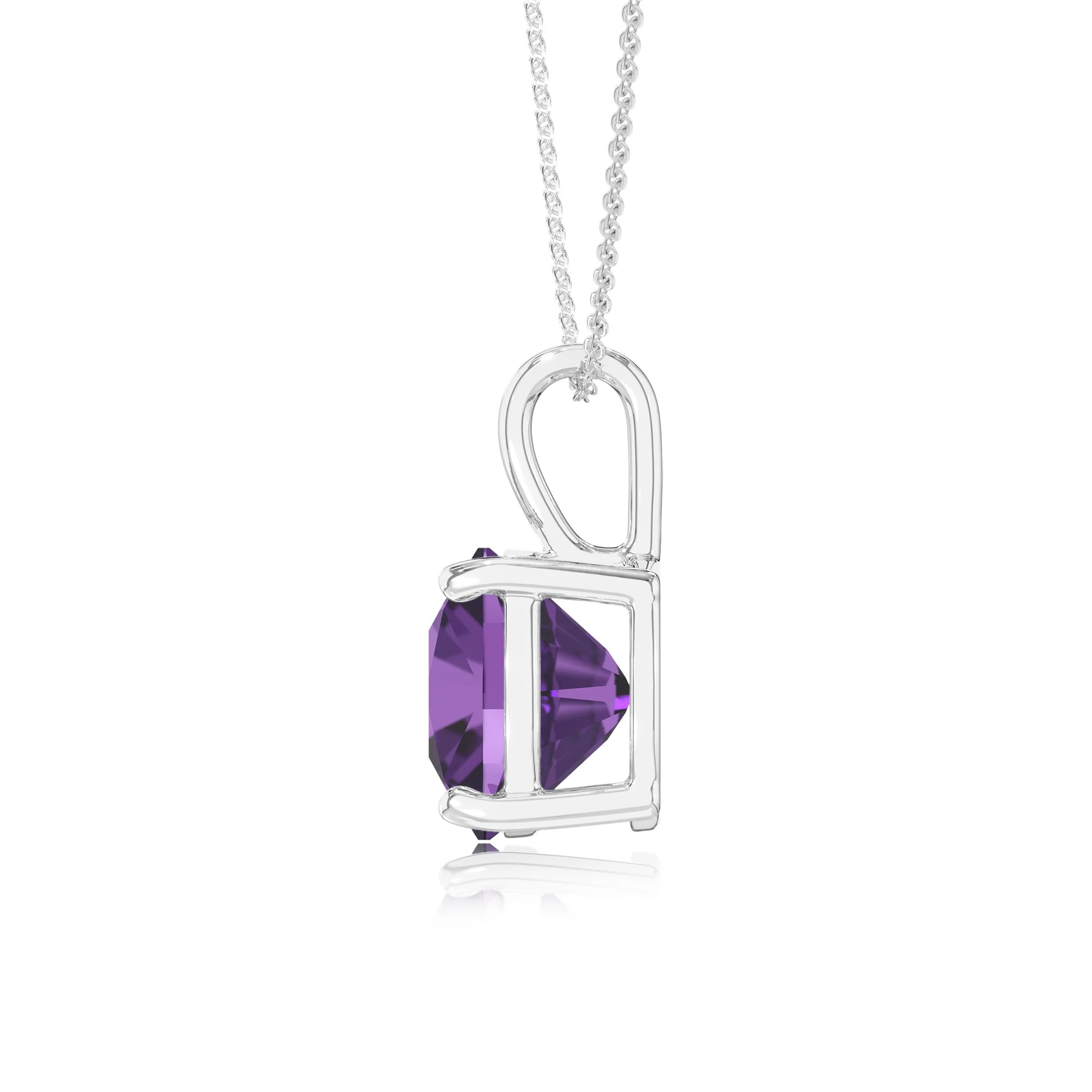 lab grown amethyst cushion solitaire necklaces in white gold 