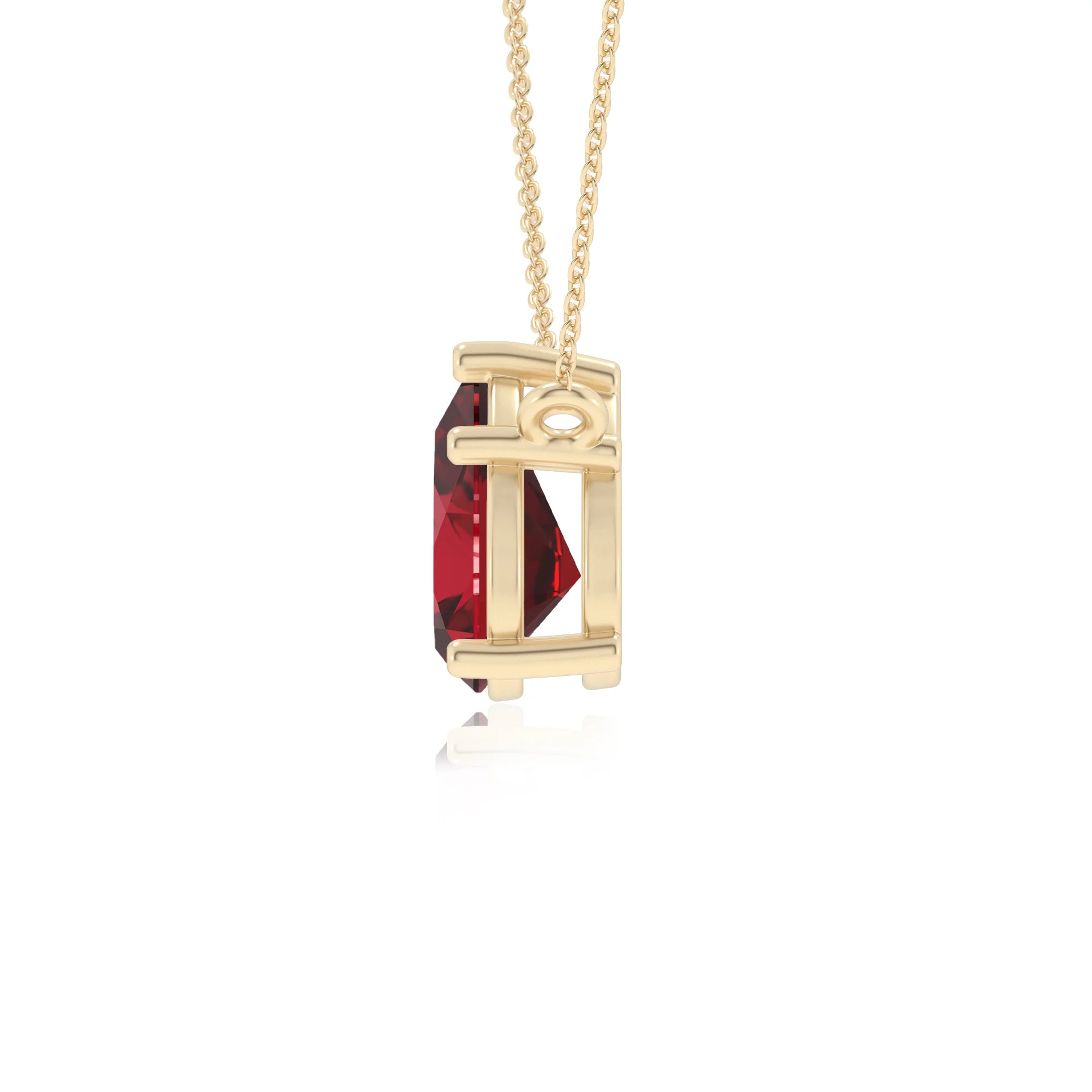 lab grown ruby pear solitaire necklaces in yellow gold 