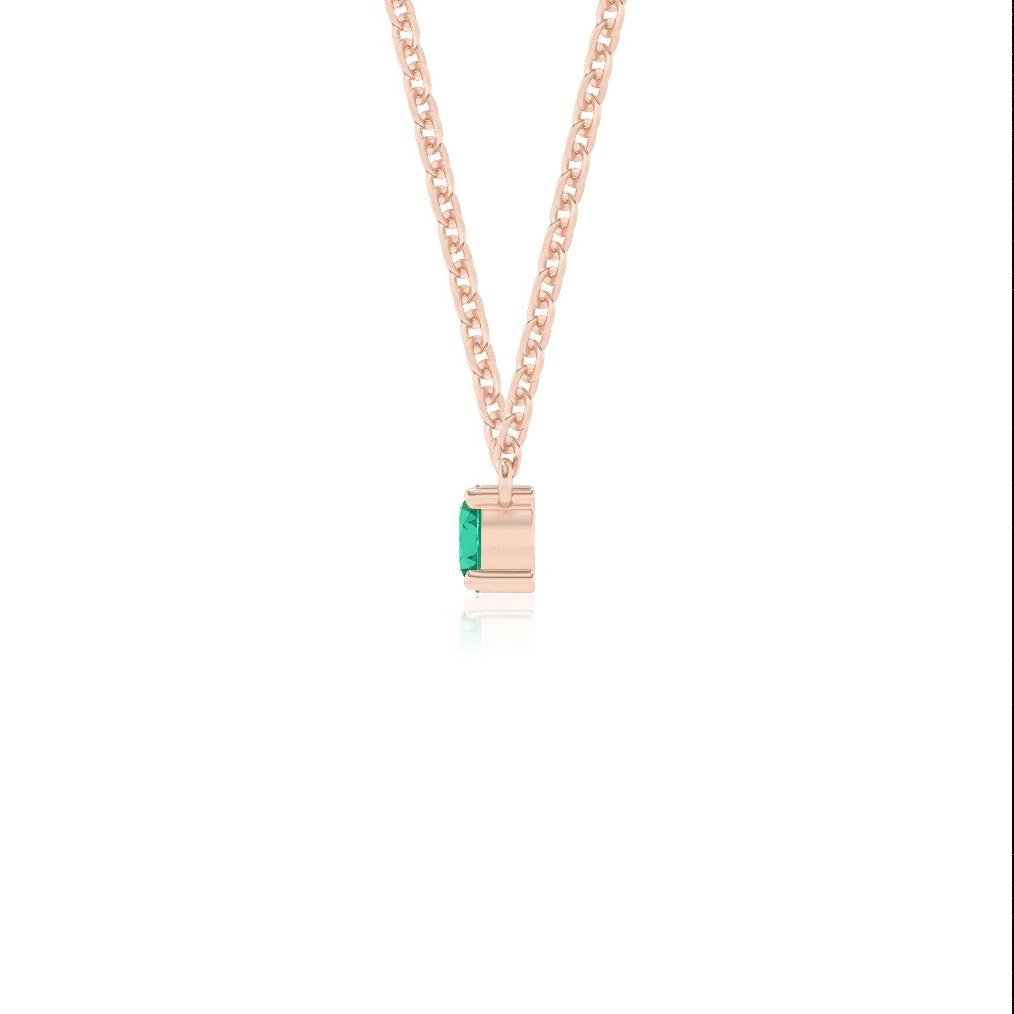 lab grown emerald round bar v-bale necklaces in rose gold 