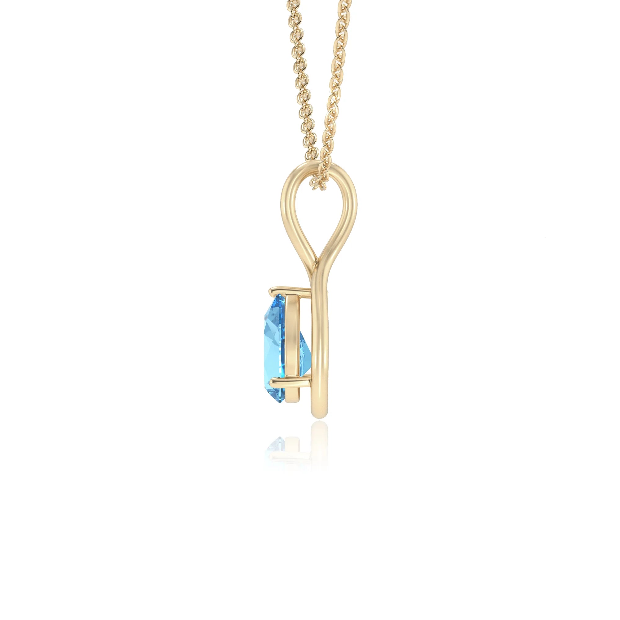 natural swiss-blue-topaz pear solitaire necklaces in yellow gold 