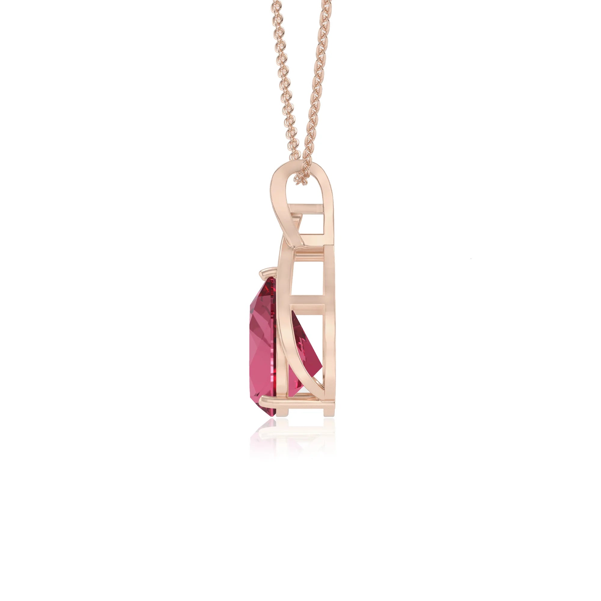 lab grown pink-tourmaline pear solitaire necklaces in rose gold 