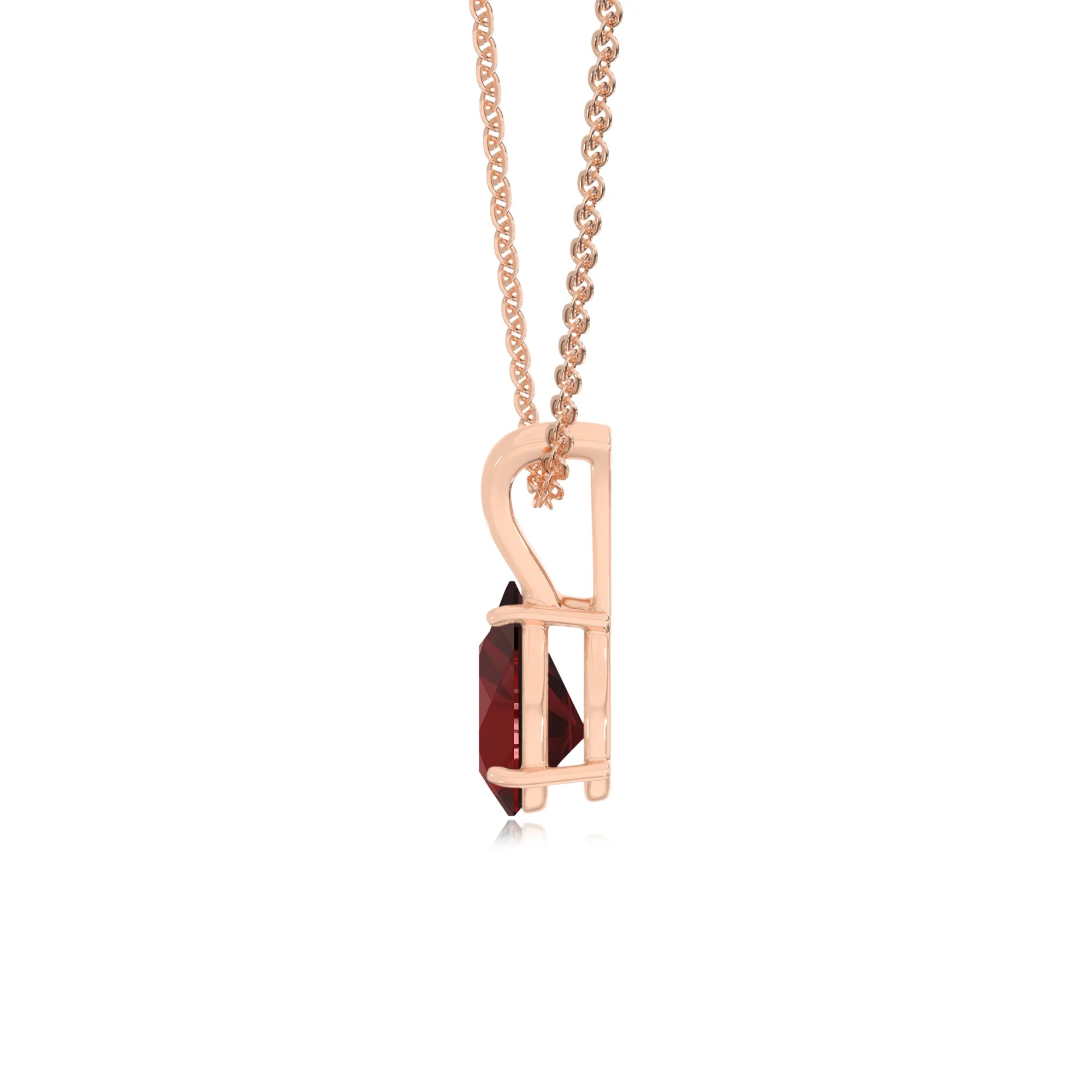 natural garnet pear solitaire v-bale necklaces in rose gold 
