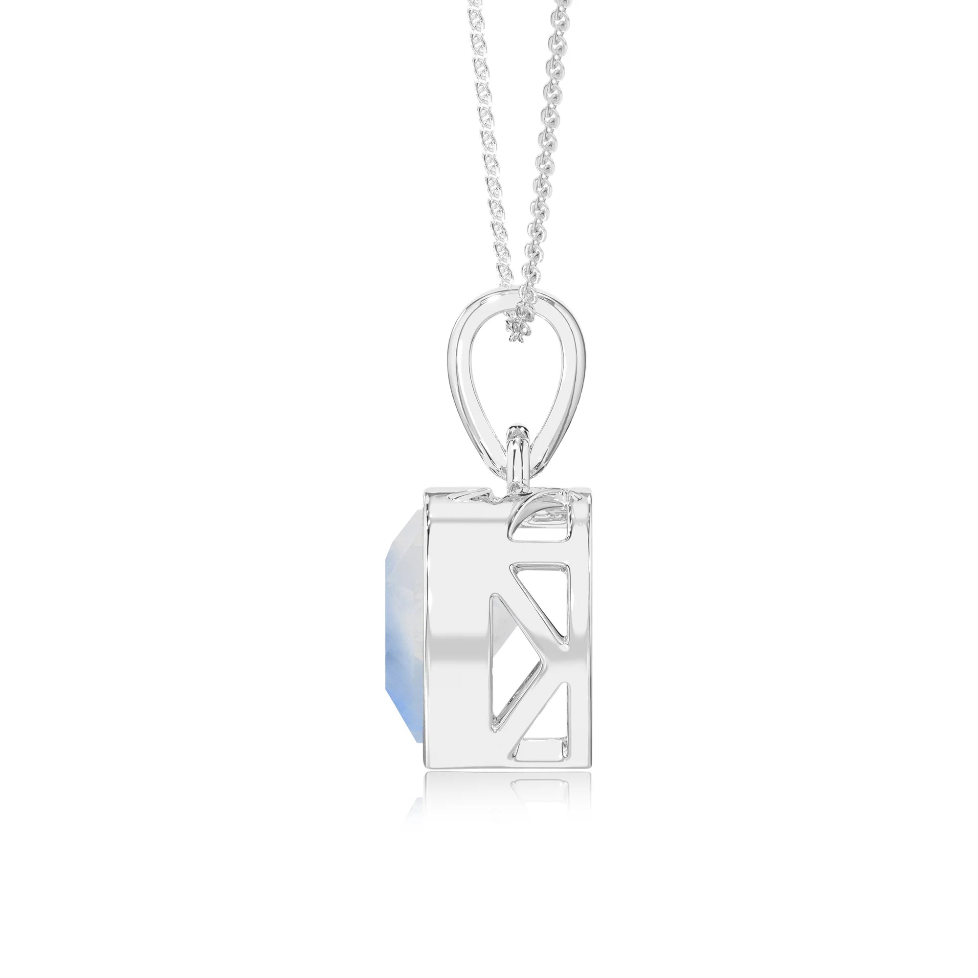 natural rainbow-moonstone heart solitaire necklaces in sterling silver 
