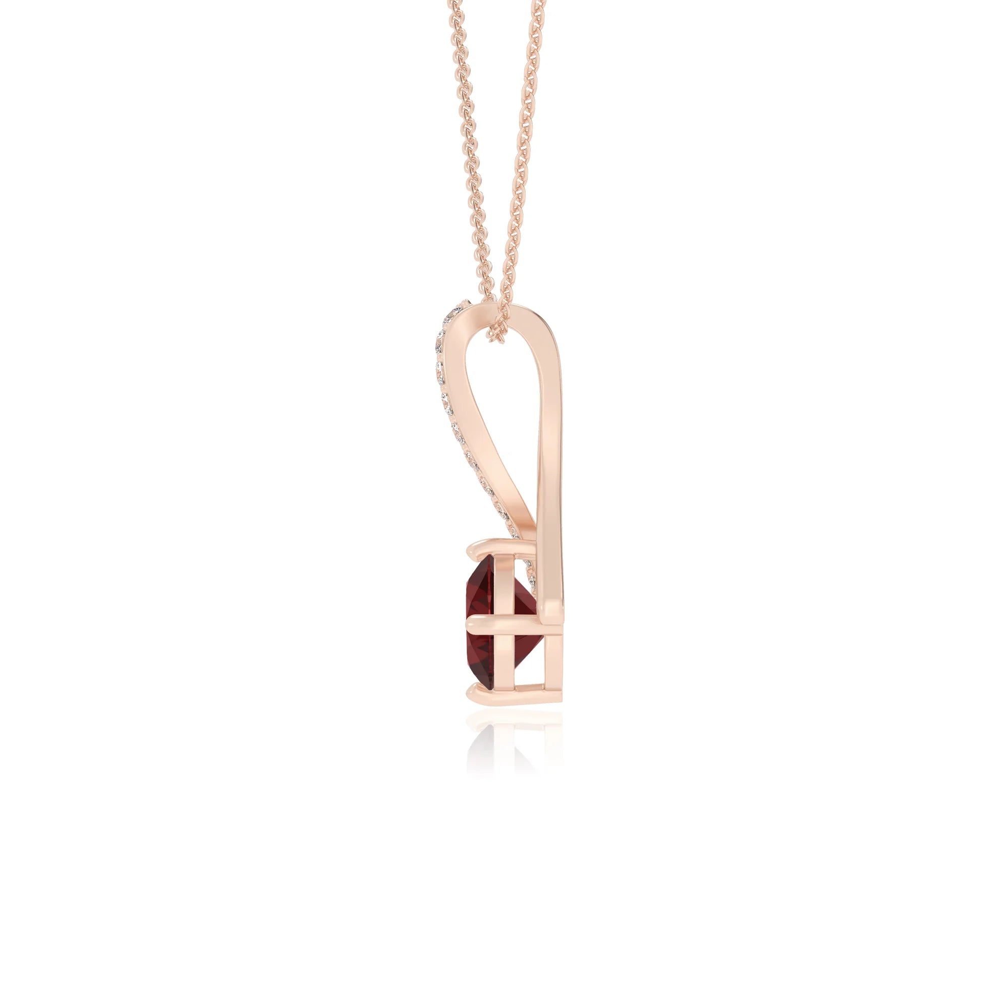 natural garnet round solitaire necklaces in rose gold 