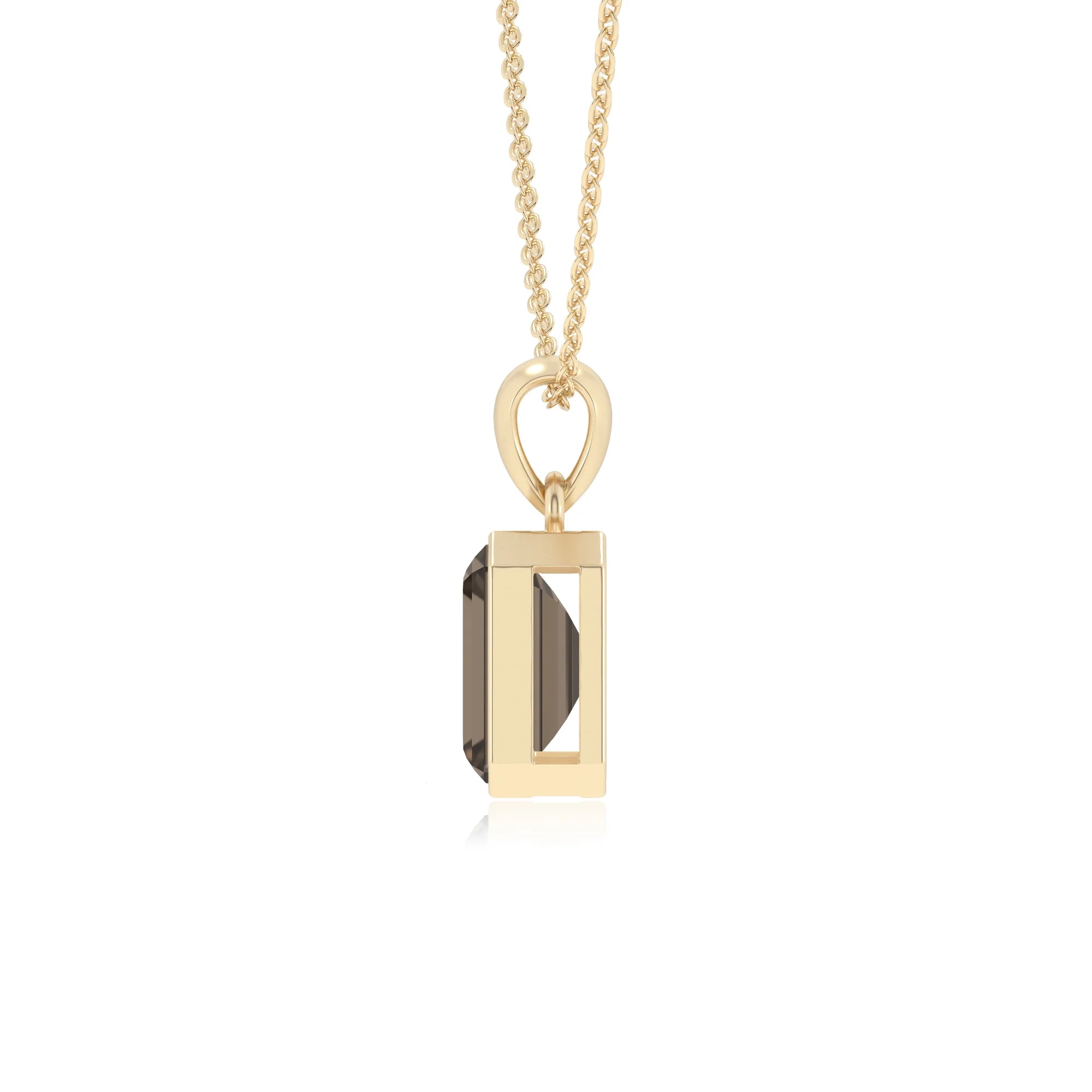 natural smoky-quartz emerald cut solitaire necklaces in yellow gold 