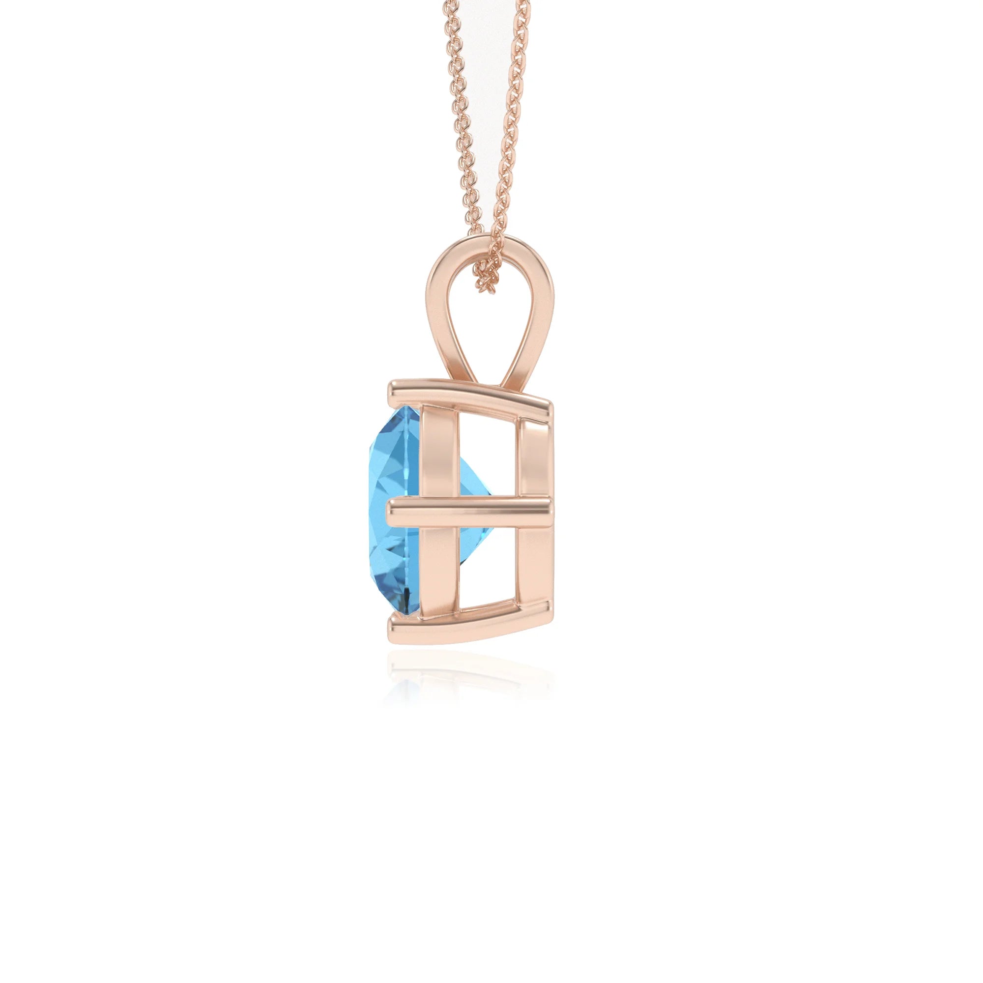natural swiss-blue-topaz round solitaire v-bale necklaces in rose gold 