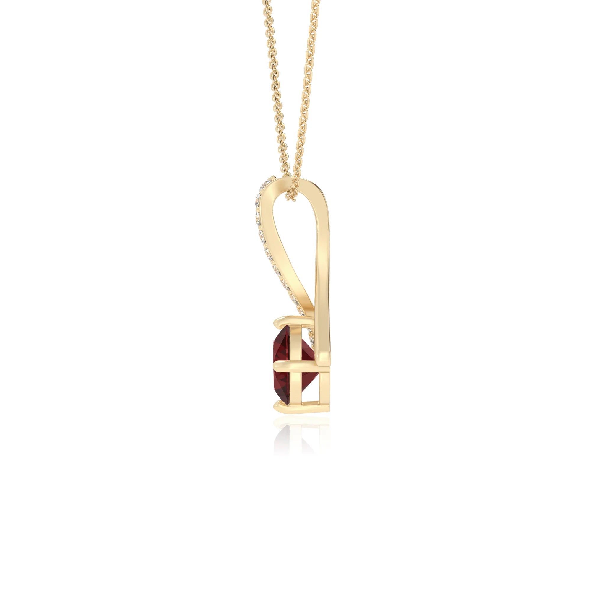 natural garnet round solitaire necklaces in yellow gold 