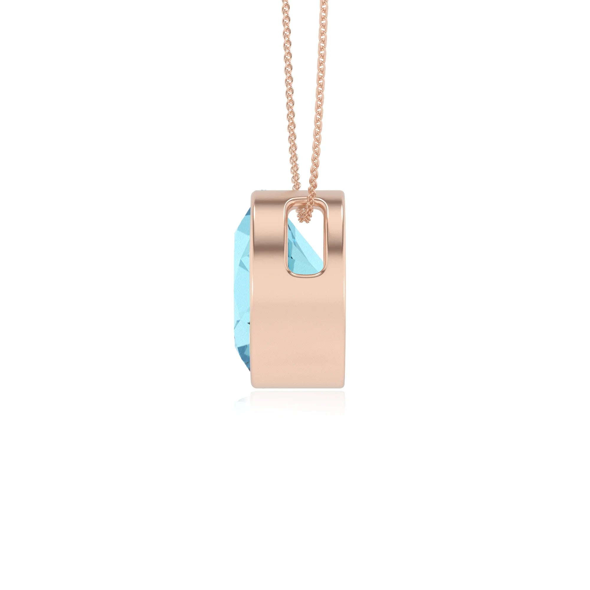 lab grown aquamarine round solitaire necklaces in rose gold 