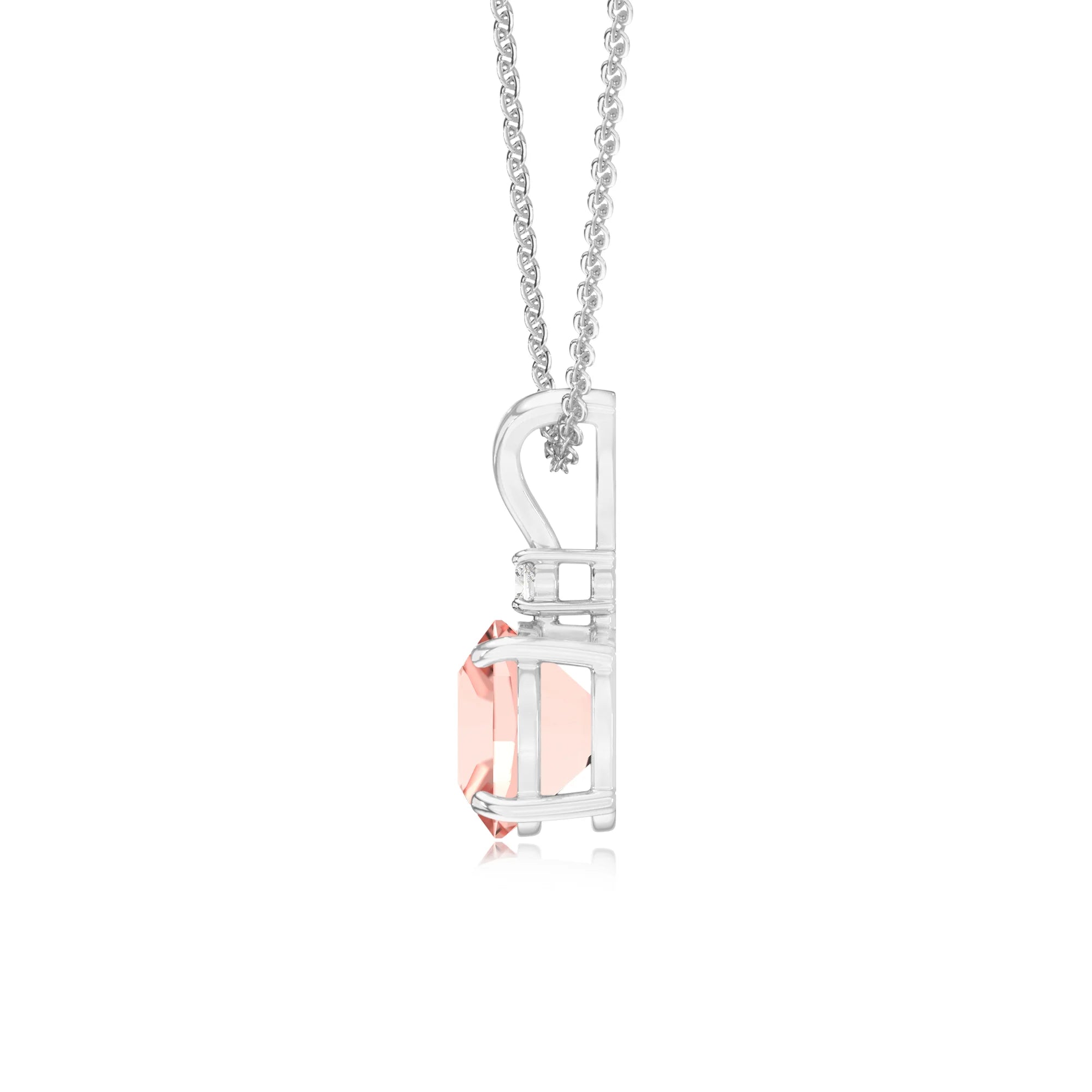 lab grown morganite cushion solitaire v-bale necklaces in white gold 