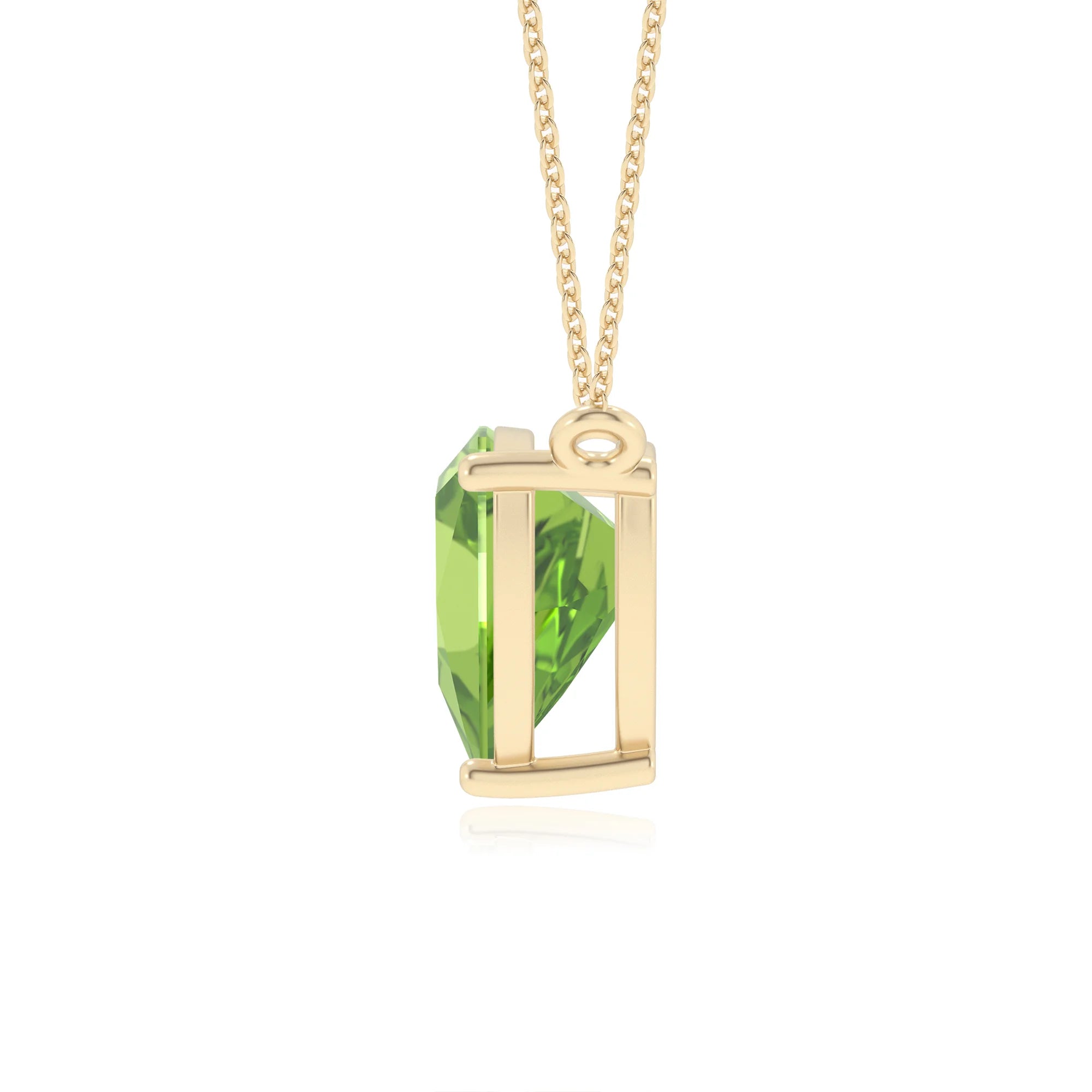 natural peridot trillion solitaire necklaces in yellow gold 