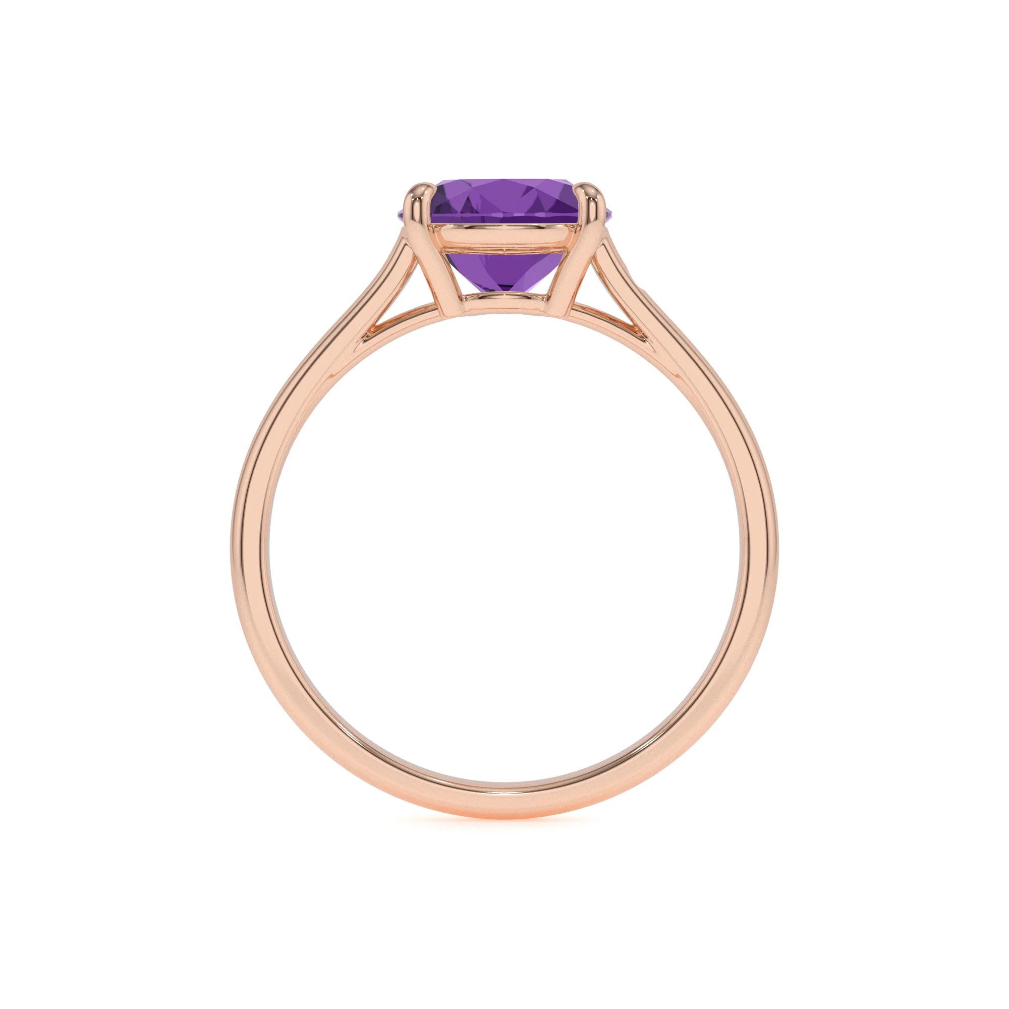 lab grown amethyst cushion solitaire rings in rose gold 
