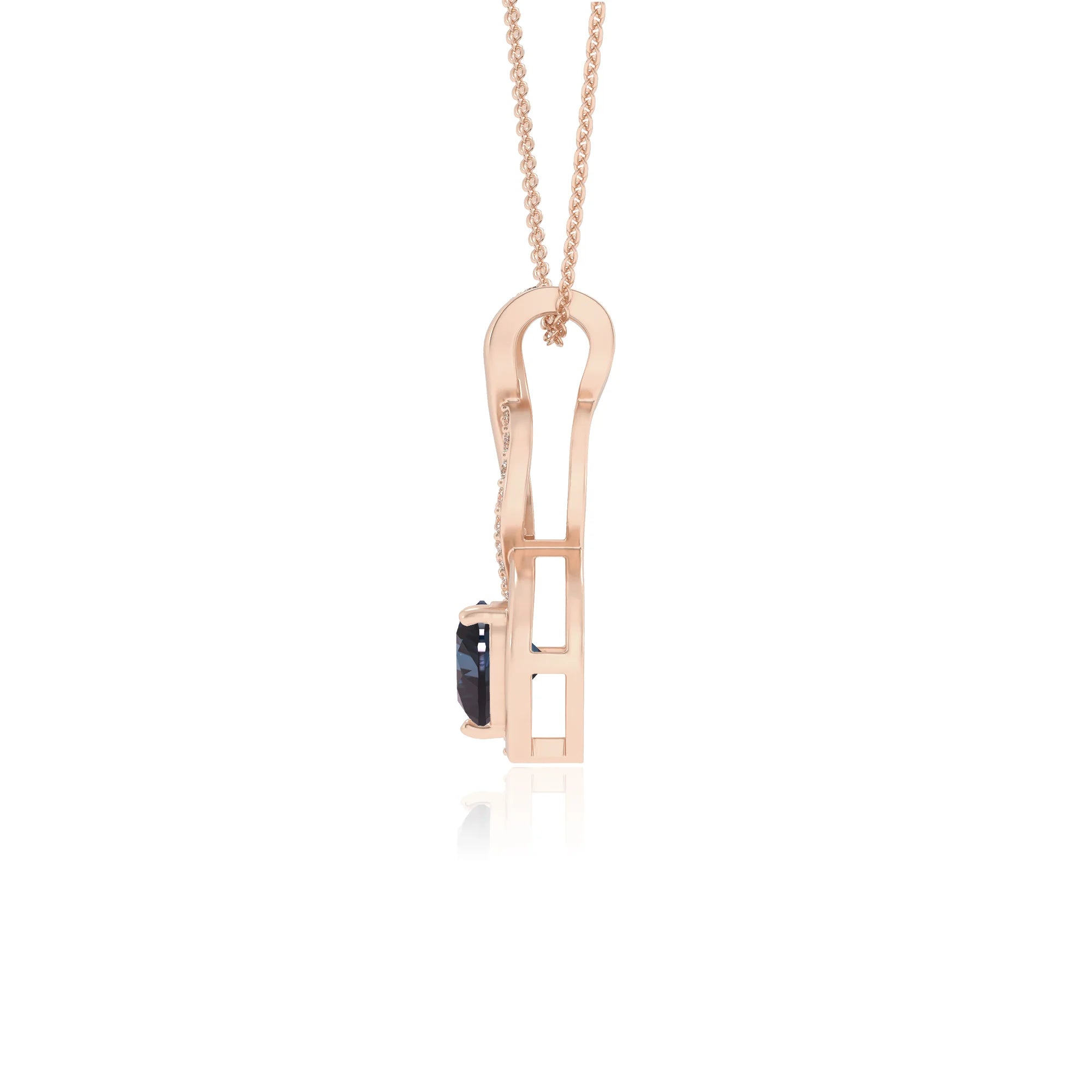 lab grown alexandrite heart infinity necklaces in rose gold 