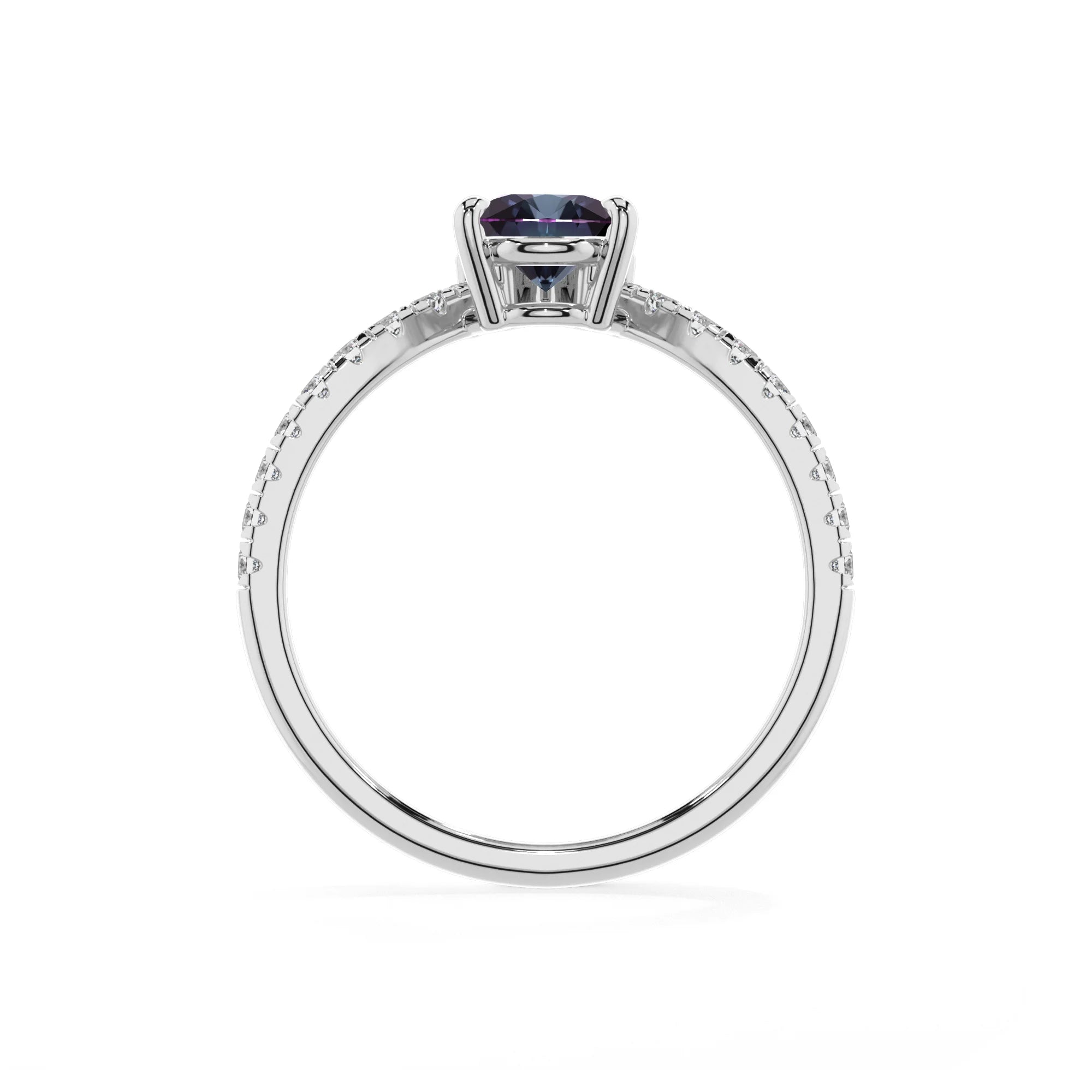 lab grown alexandrite pear solitaire rings in white gold 