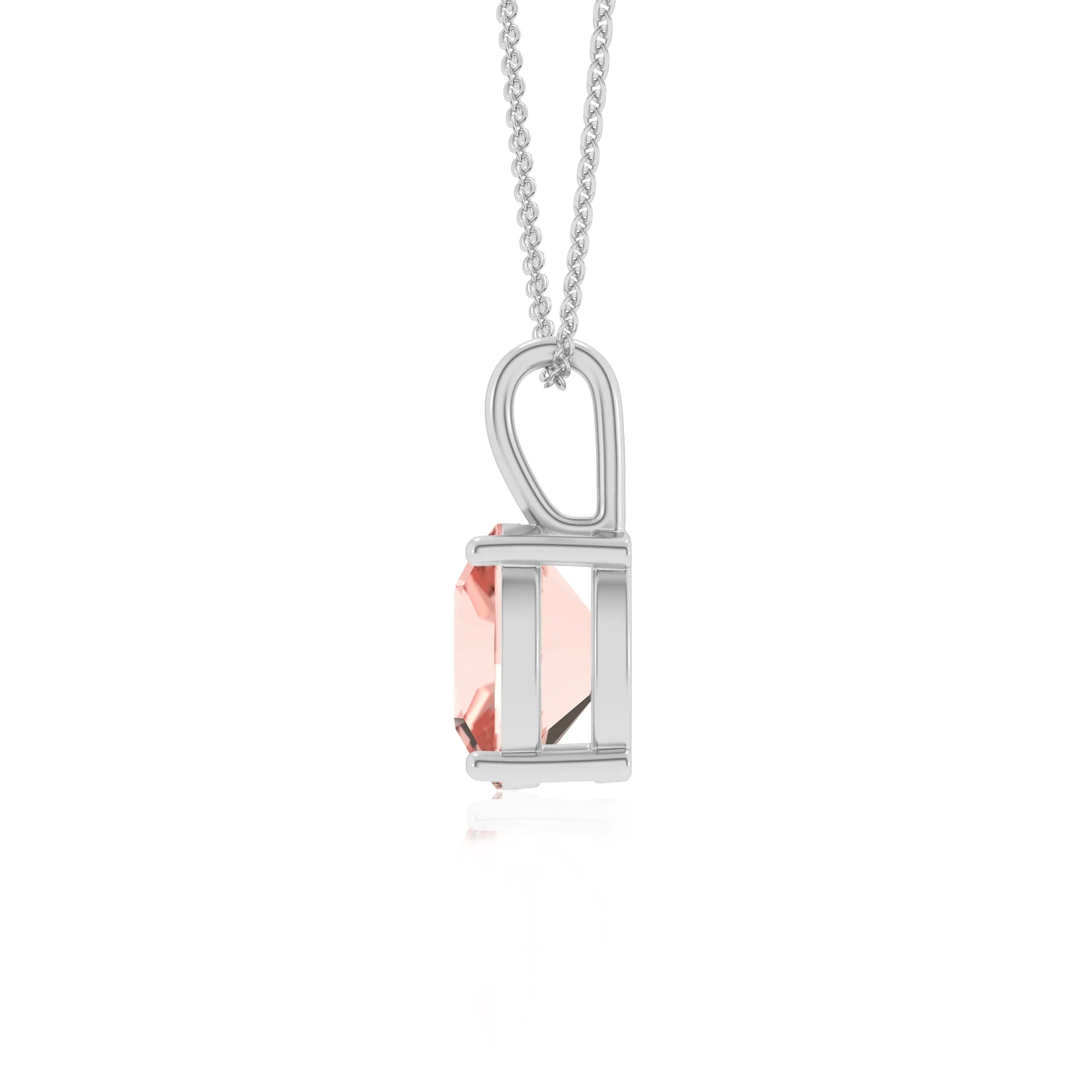 lab grown morganite cushion solitaire necklaces in white gold 